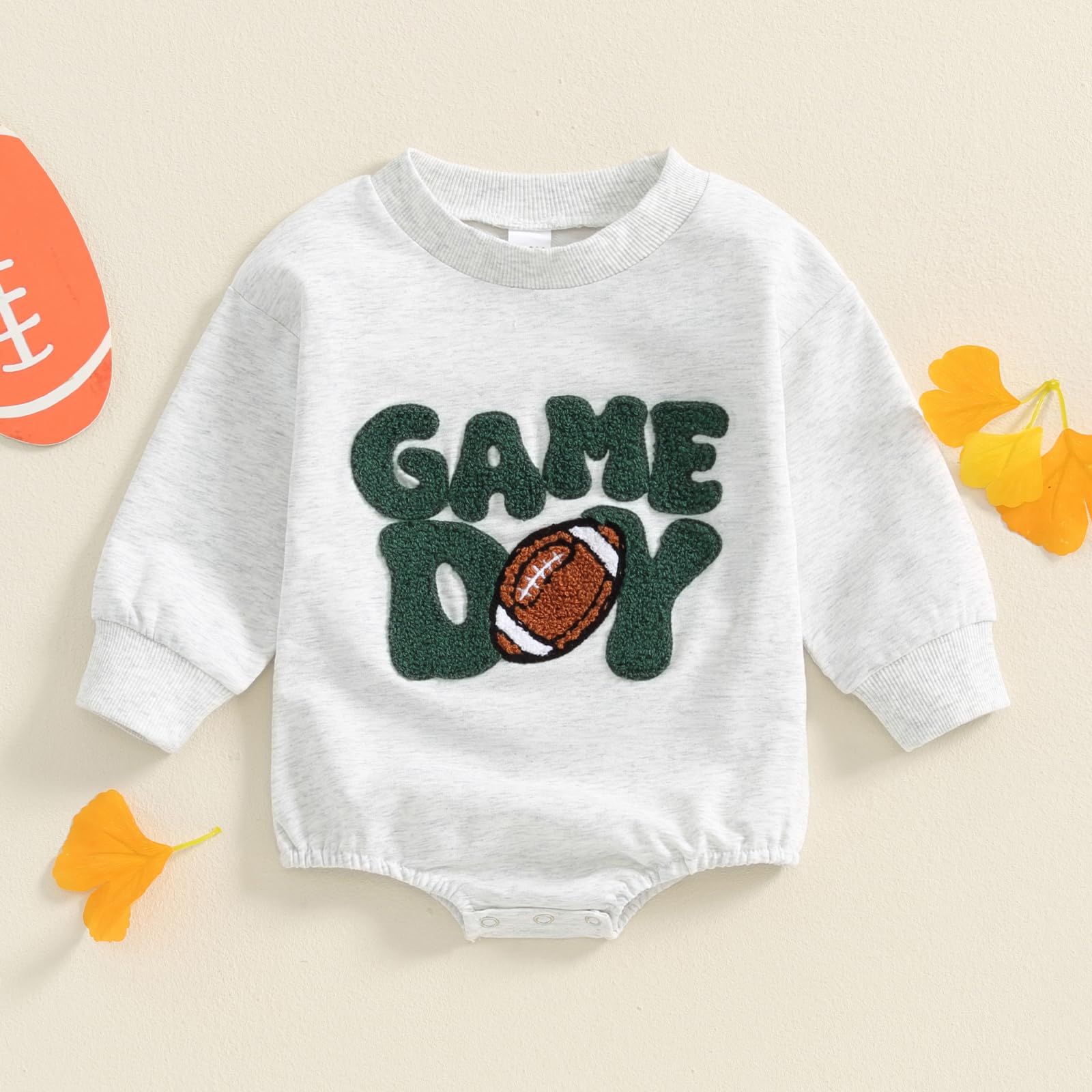 Newborn Baby Girl Boy Football Outfit Sweatshirts Romper Game Day Oversized Bodysuit Sweater Fall Winter Pullover (Green, 6-12 Months)