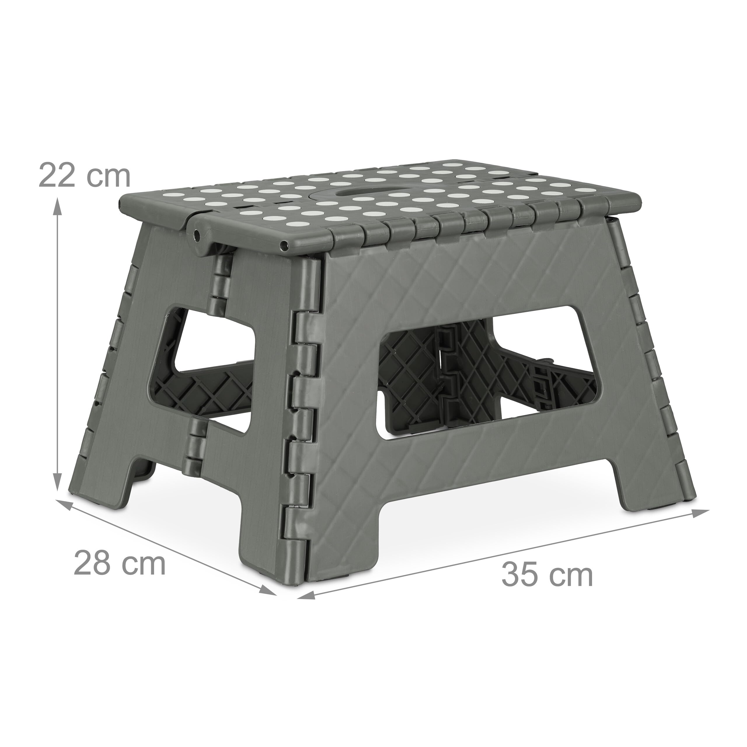 Relaxdays Sgabello Pieghevole M, Trasportabile, da Viaggio e Bagno, Bambini, Fino 150 kg Plastica 22 cm, Grigio Chiaro