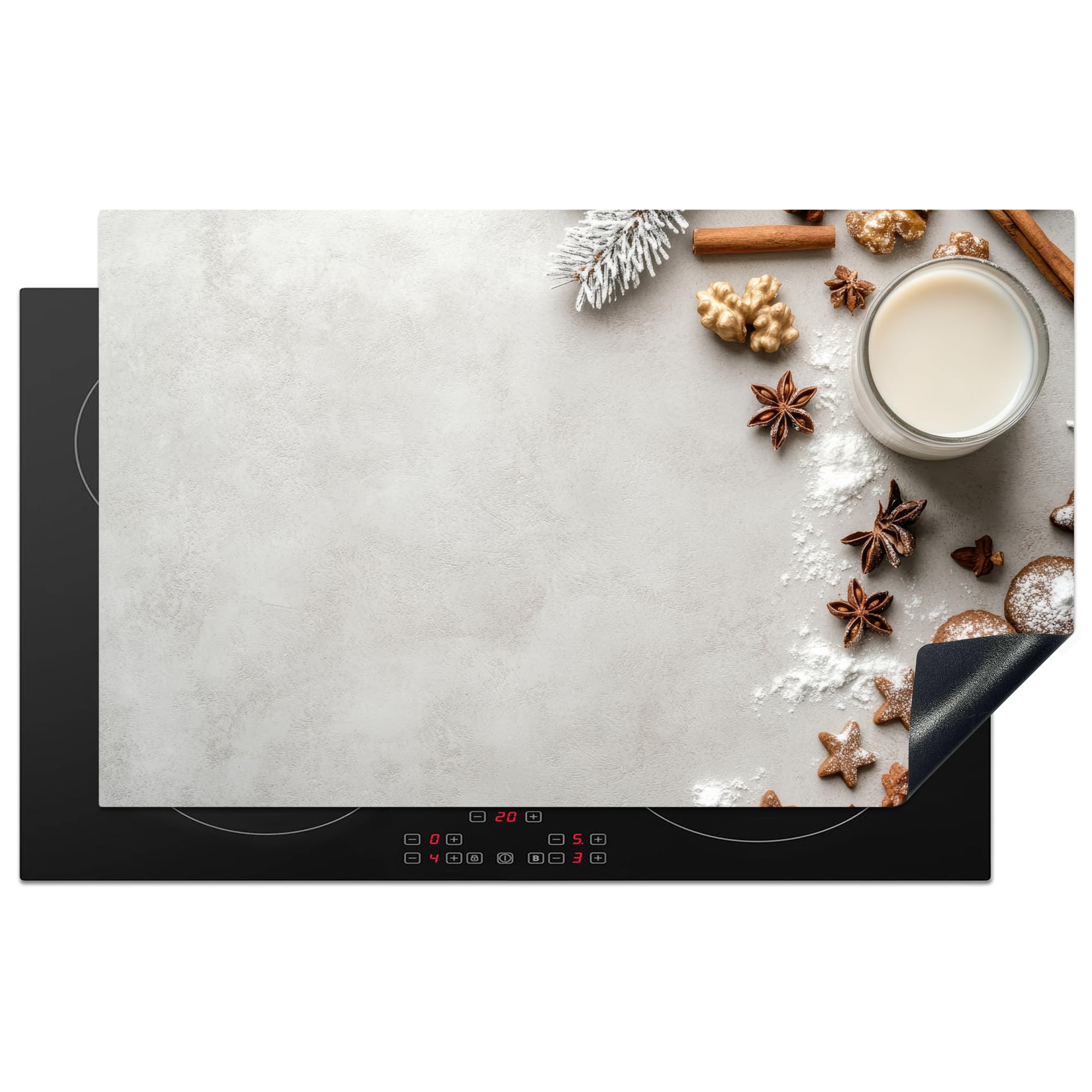 KitchenYeah© Induction Hob Protector Mat 20.5"x33.5" / 85x52 cm Cooker Top Protectors Cover Ceramic Covers Electric Hobs Vinyl Herbs - Winter - Milk - Concrete