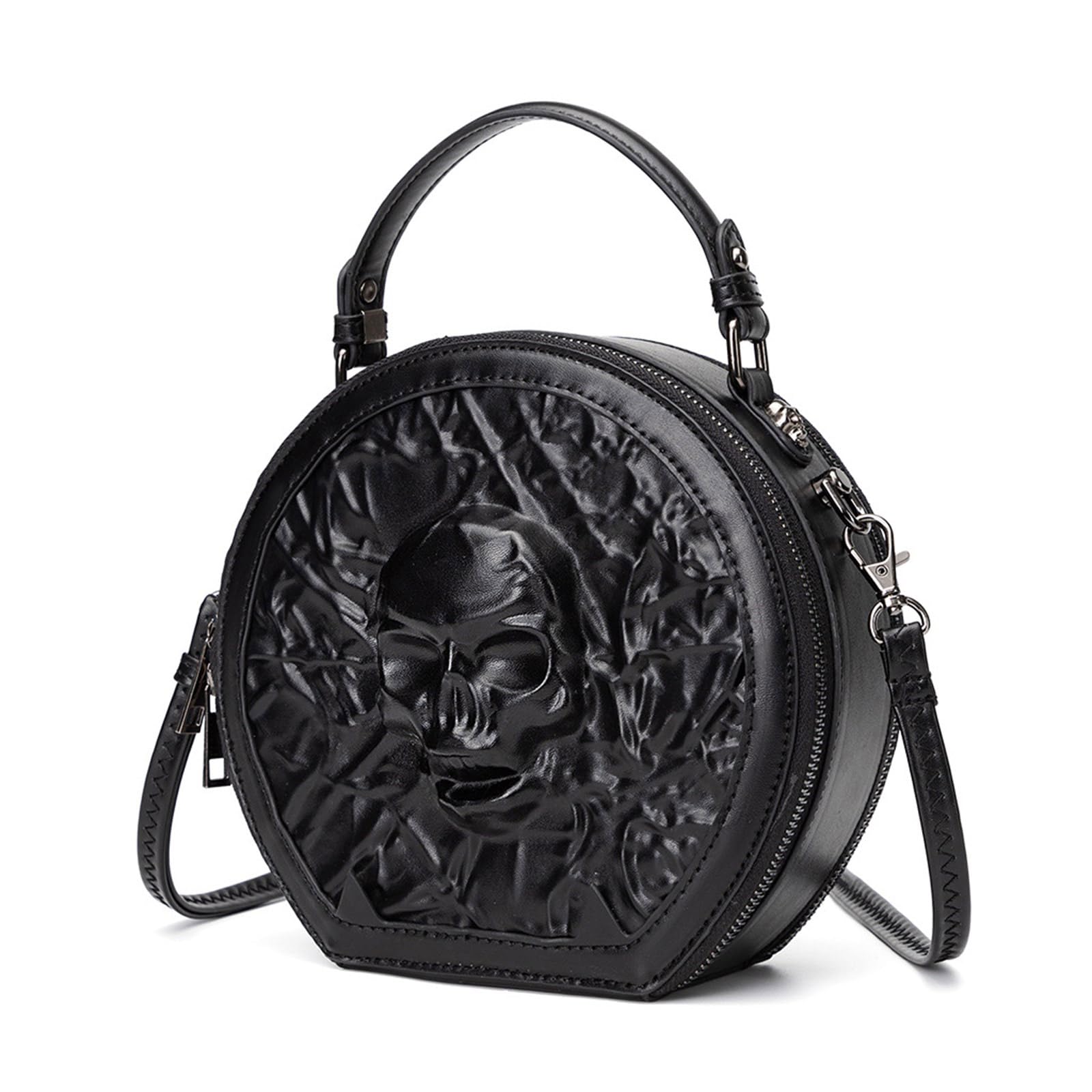 Borsa a tracolla da donna in stile punk, borsa a tracolla alla moda, retrò, rotonda, per tutti i giorni, steampunk, in pelle PU, retrò, rotonda