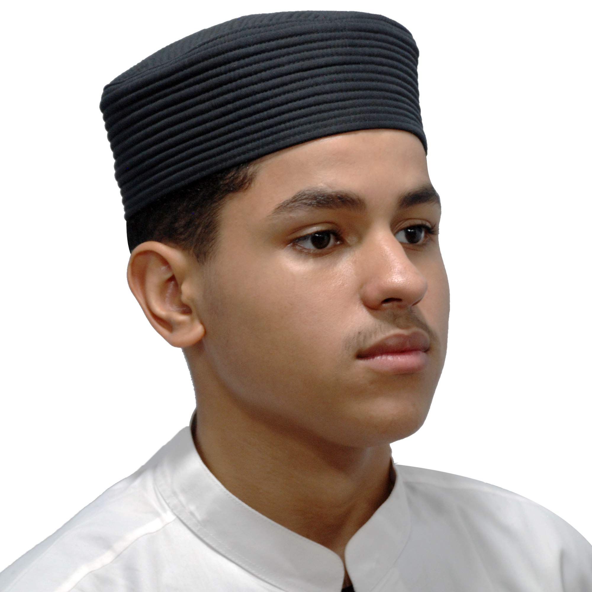 TheKufi Black Muslim Kufi Cap Padded Roundedtop StraightStitch Design