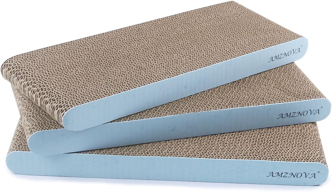 Cat Scratcher Cardboard Scratching Pads Scratch Sofa Lounge, Narrow, Baby Blue, 3 Pack