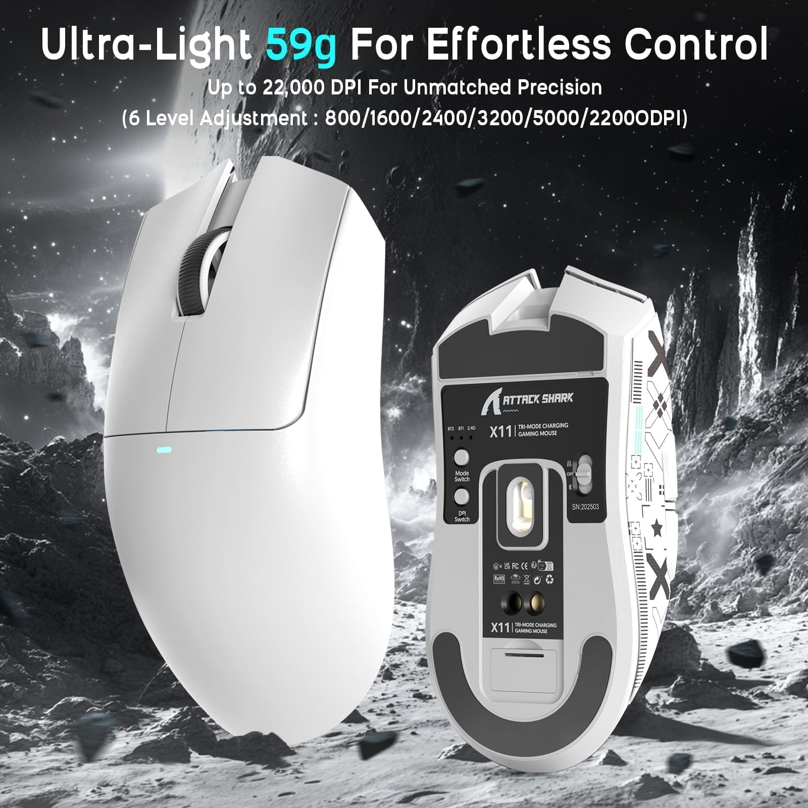 ATTACK SHARK x MAMBASNAKE X60HE Magnetische Tastatur mit X11 Gaming-Maus, kabelloses Tastatur- und Maus-Set, BT/2.4G/USB-C, Rapid Trigger, 8K Polling-Rate, PAW3311, 22000 DPI, ultraleichte Maus–Weiß