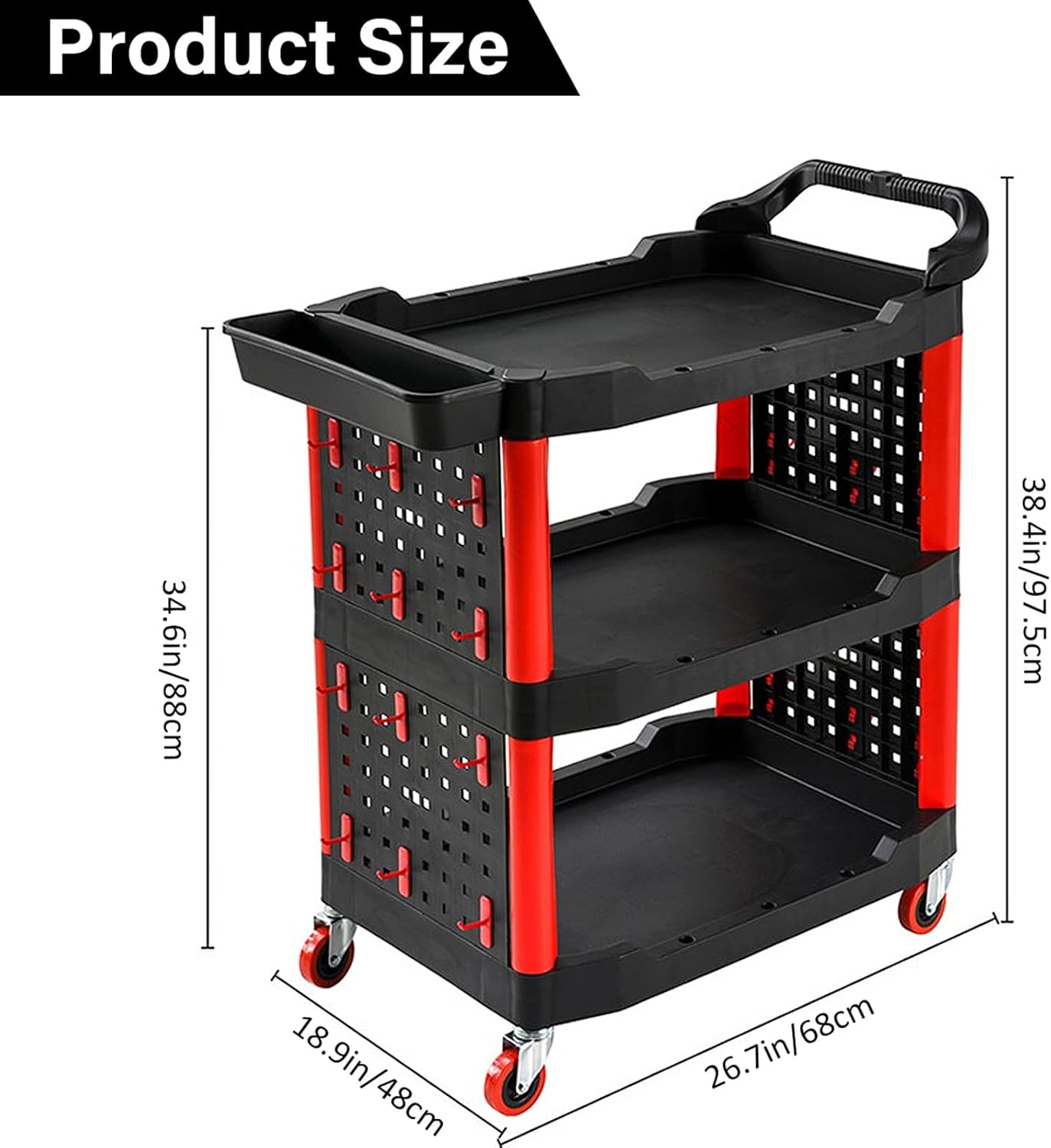 Auto Detailing Cart with Wheels,3 Tier Rolling Car Detailing Cart with Detail Car Washing Tools Storage Organizer for Garage, Workshop, Warehouse,Office (red)