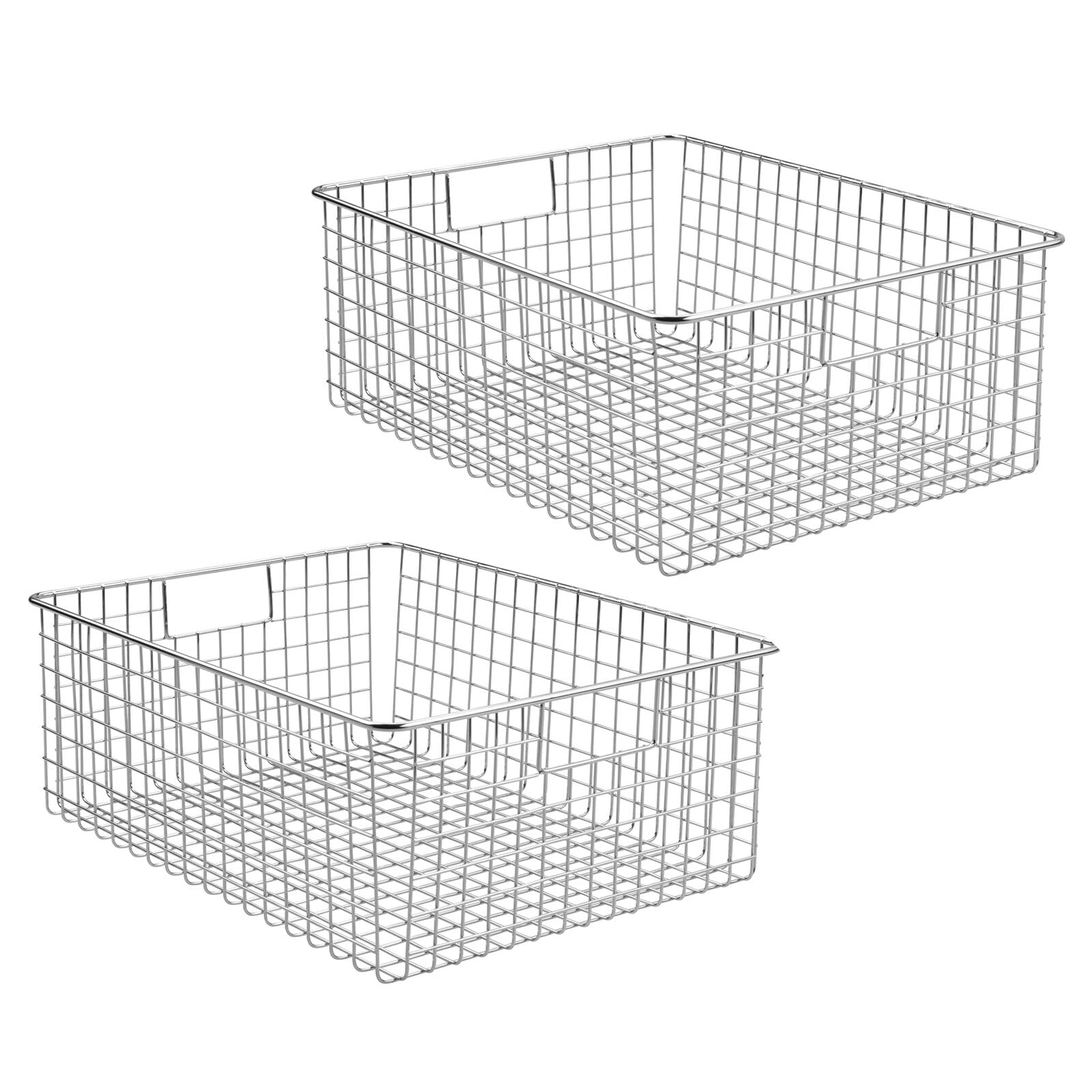 mDesign caja de metal versátil (juego de 2) - cesta de almacenamiento de alambre grande para cocina, despensa, etc. - cesta de metal compacta multiusos con asas - cromo