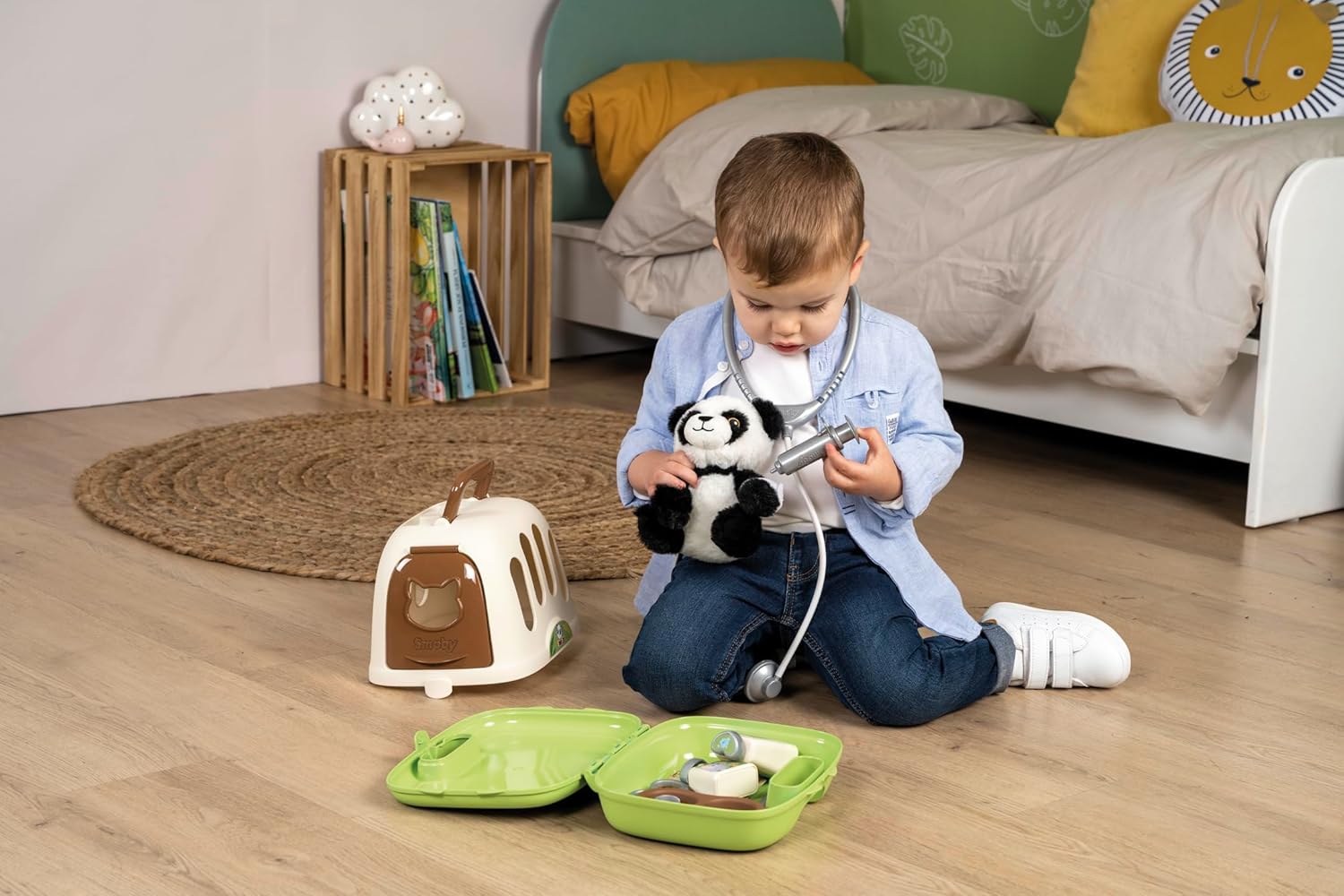Smoby - 7600340405 Veterinary Trolley - 1 Panda Soft Toy + Case - 10 Accessories - Ages 3 and Above - Made in France
