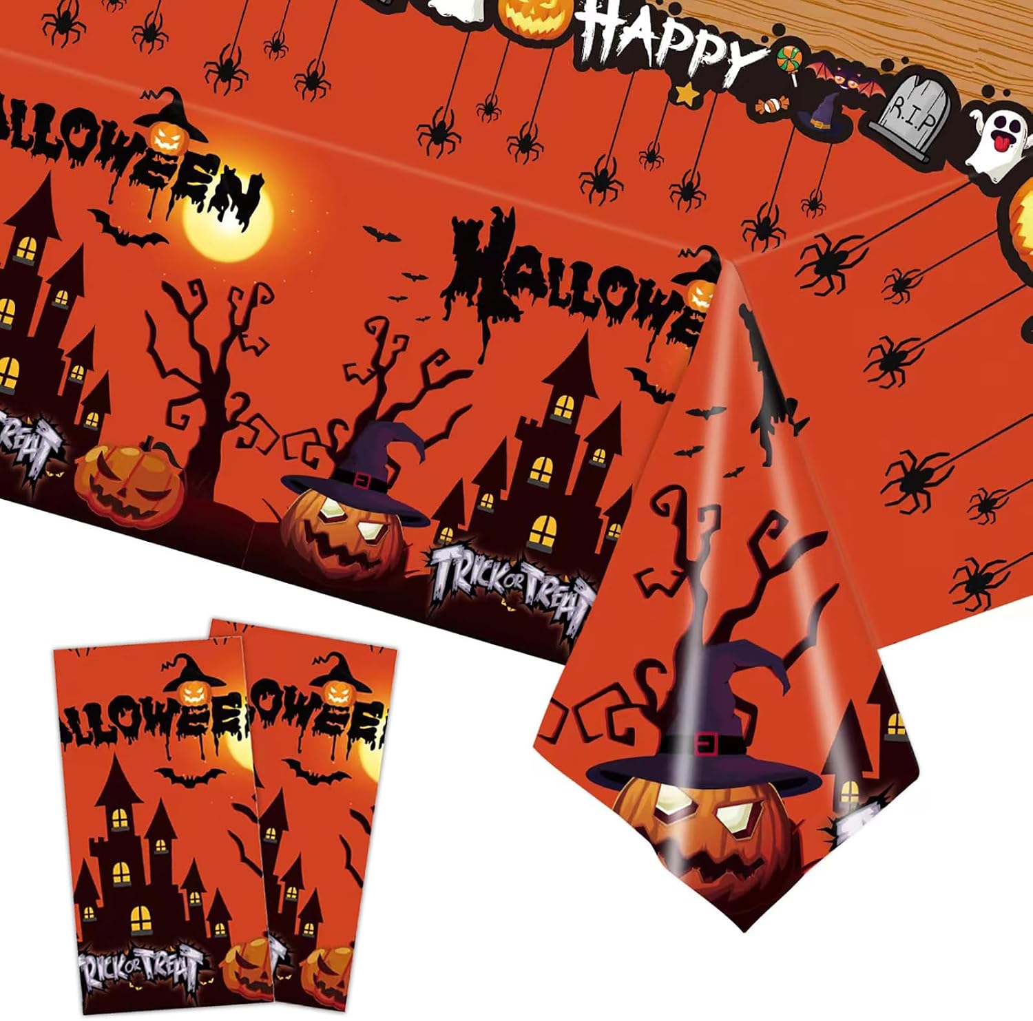 ALLFELIXA 2 PCS Halloween Tablecloth, 54x108 inch Plastic