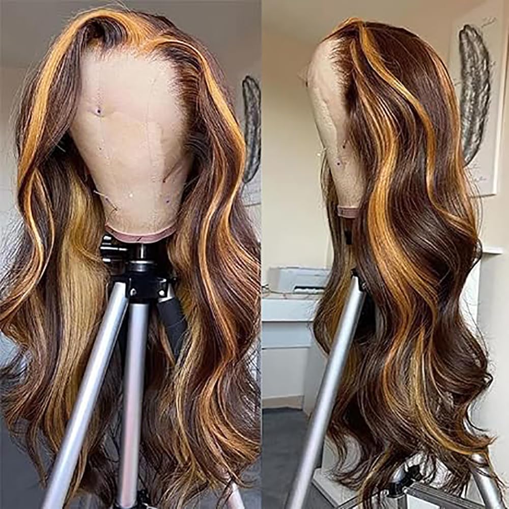 Parrucche Capelli Veri 13x4 Body Wave Human Hair Wig Lace Front Highlight Blonde 32 Inch