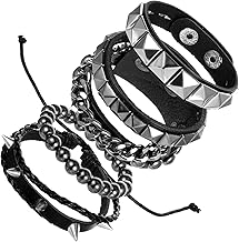 Qianyu Punk Rock Studded Leather Bracelets for Men Women Gothic 80s Style Adjustable Emo Accessories for Rocker Outfit, One Size, Zinc Alloy