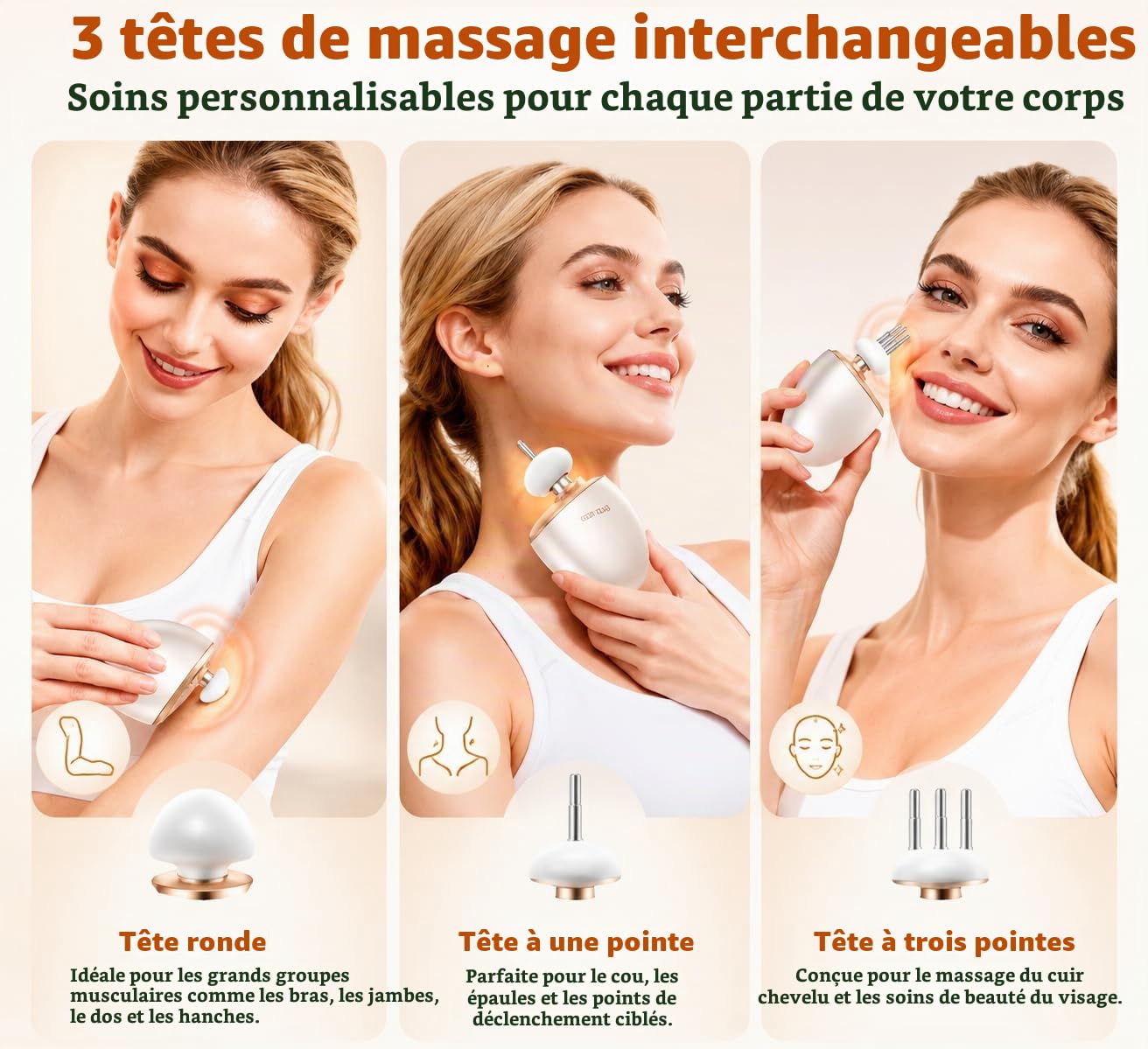 Super mini pistolet de massage 3 en 1 pour la relaxation musculaire, le soulagement du cuir chevelu et la beauté du visage, portable pour extérieur/salle de sport/maison, cadeau de qualité