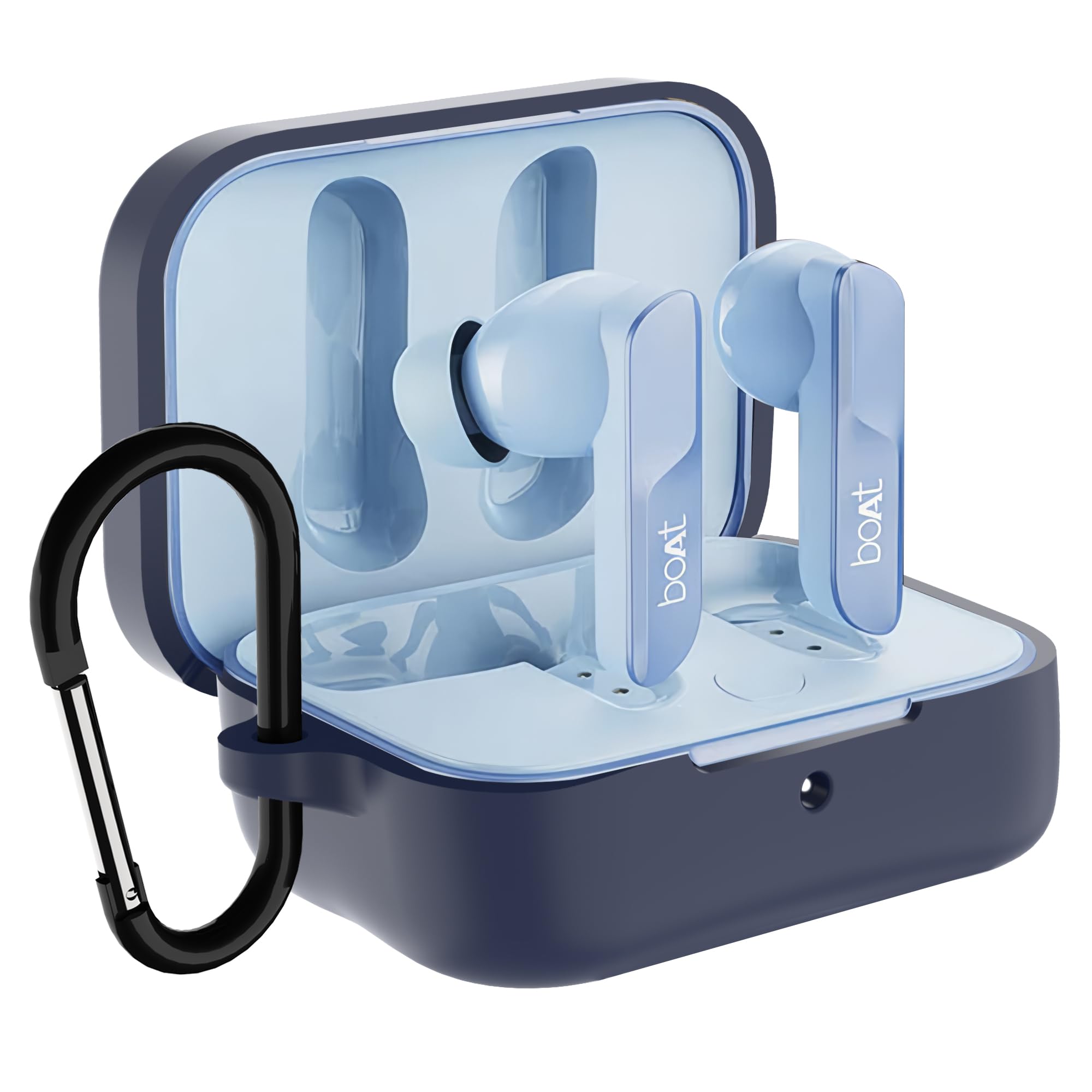 Sounce Earphone Case Cover for Boat Airdopes 800 TWS Soft Silicone Skin Case Cover Shock Absorbing Protective Case with Keychain [Front LED Visible] - Blue