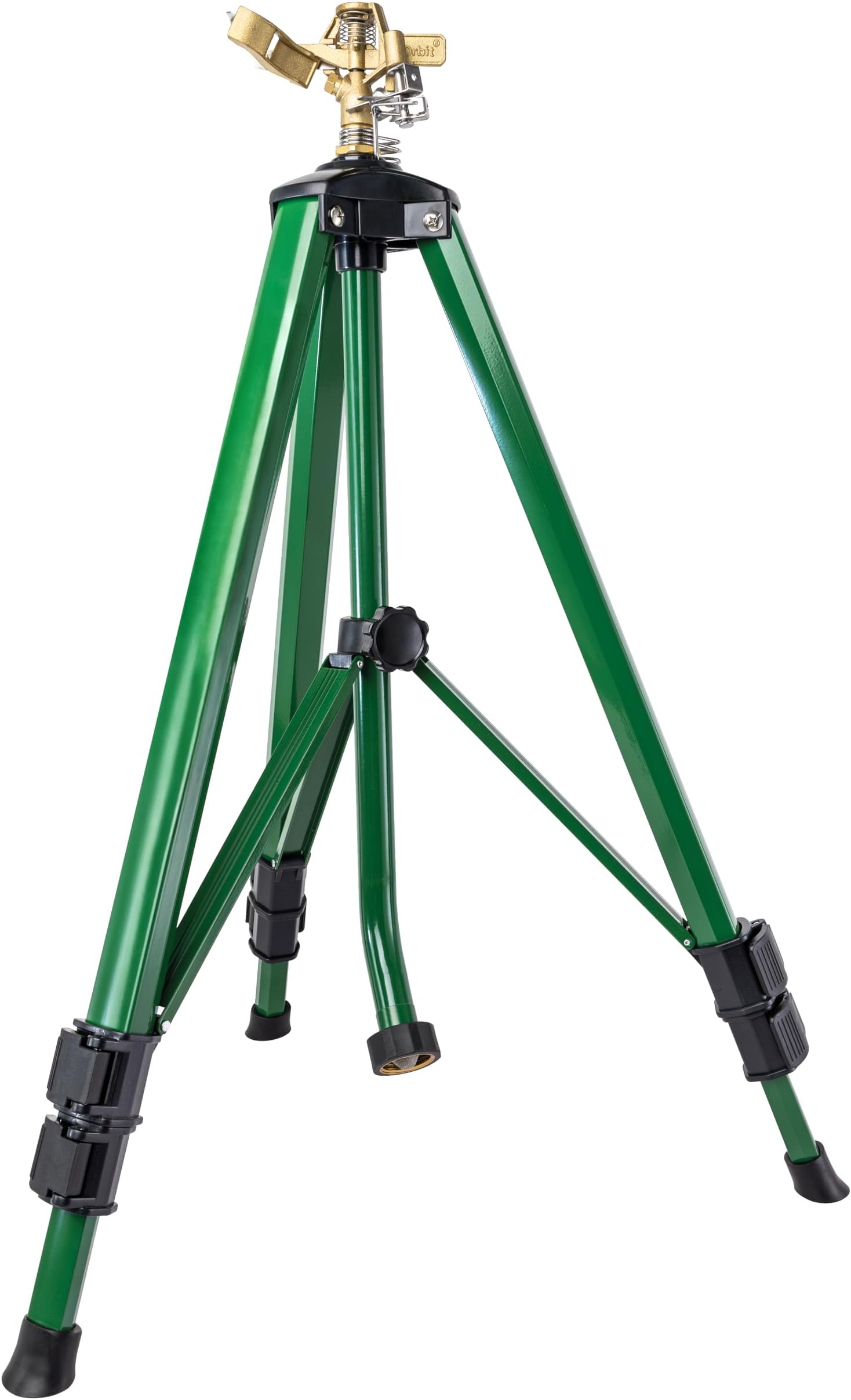 Orbit 1/2 Inch Brass Impact Sprinkler - Adjustable Metal Tripod - Long Range Lawn Watering System - 360 Degree Rotating Sprinkler - Heavy Duty Irrigation System - Adjustable 22-48 Inch Height - 58308