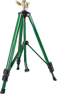 Orbit 1/2 Inch Brass Impact Sprinkler - Adjustable Metal Tripod - Long Range Lawn Watering System - 360 Degree Rotating Sprinkler - Heavy Duty Irrigation System - Adjustable 22-48 Inch Height - 58308