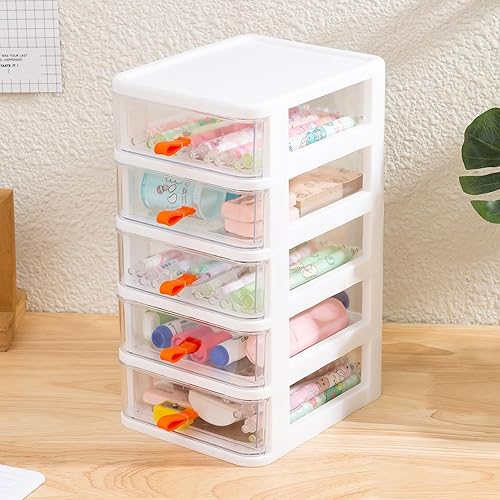 Miniatura 7 de Gagee Mini cajones apilables de almacenamiento de 5 cajones, cómodas de plástico con cajones para artes y manualidades, herramientas pequeñas,