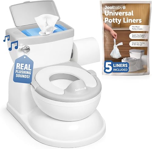 Real Feel 2-in-1 Potty with Wipes Storage, Flushing Sounds & Disposable Liners - Realistic Toilet - Easy to Clean & Assemble - Jool Baby (Gray)