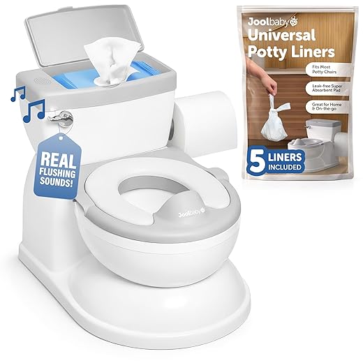 Jool Baby Real Feel 2-in-1 Potty with Wipes Storage, Flushing Sounds & Disposable Liners - Realistic Toilet - Easy to Clean & Assemble (Gray)