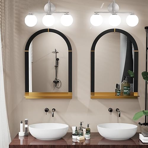 Miniatura 3 de Lámparas de baño, luces de tocador de níquel cepillado, 3 luces, luces de tocador de baño, accesorios de iluminación sobre espejo, apliques de pared