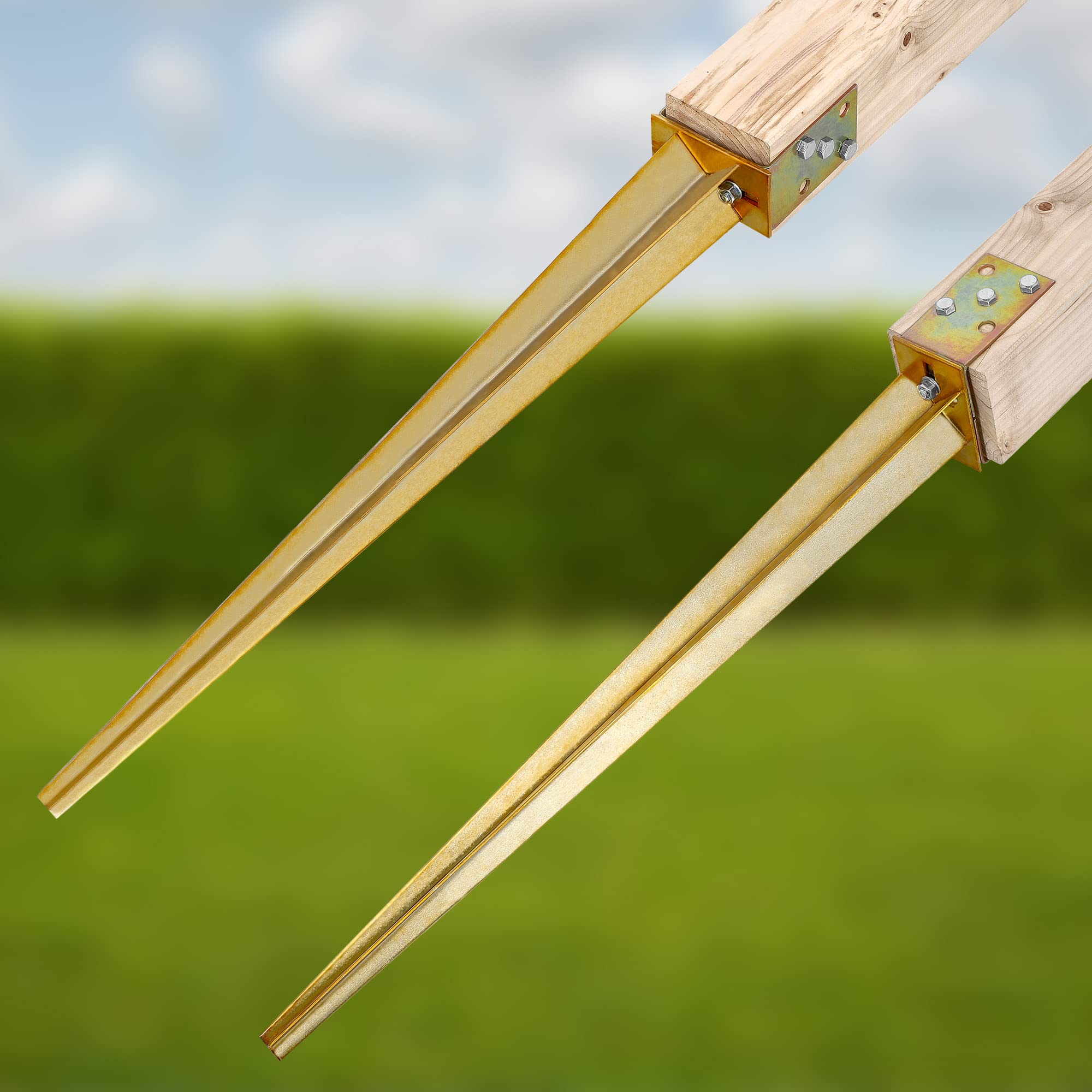 KOTARBAU® 4 pz. Supporto per Pali in Legno - 0-125 mm - Acciaio Zincato - 70 cm - Porta Palo Legno - Dorato- Ancoraggio Regolabile Per Pali - Staffa a U - Fissaggio Staffa a Terra