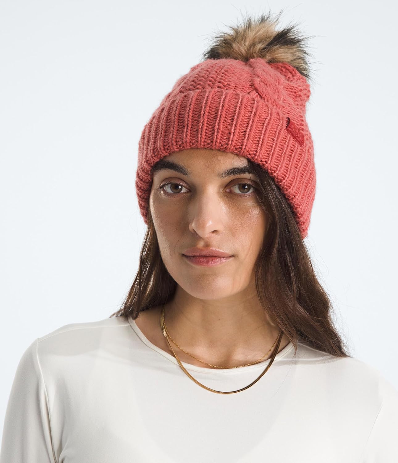 THE NORTH FACE Women's Oh Mega Fur Pom Beanie | Deep Fit Cuffed Winter Hat With Oversized Faux-fur Pom & Cable Detailing - Image 2