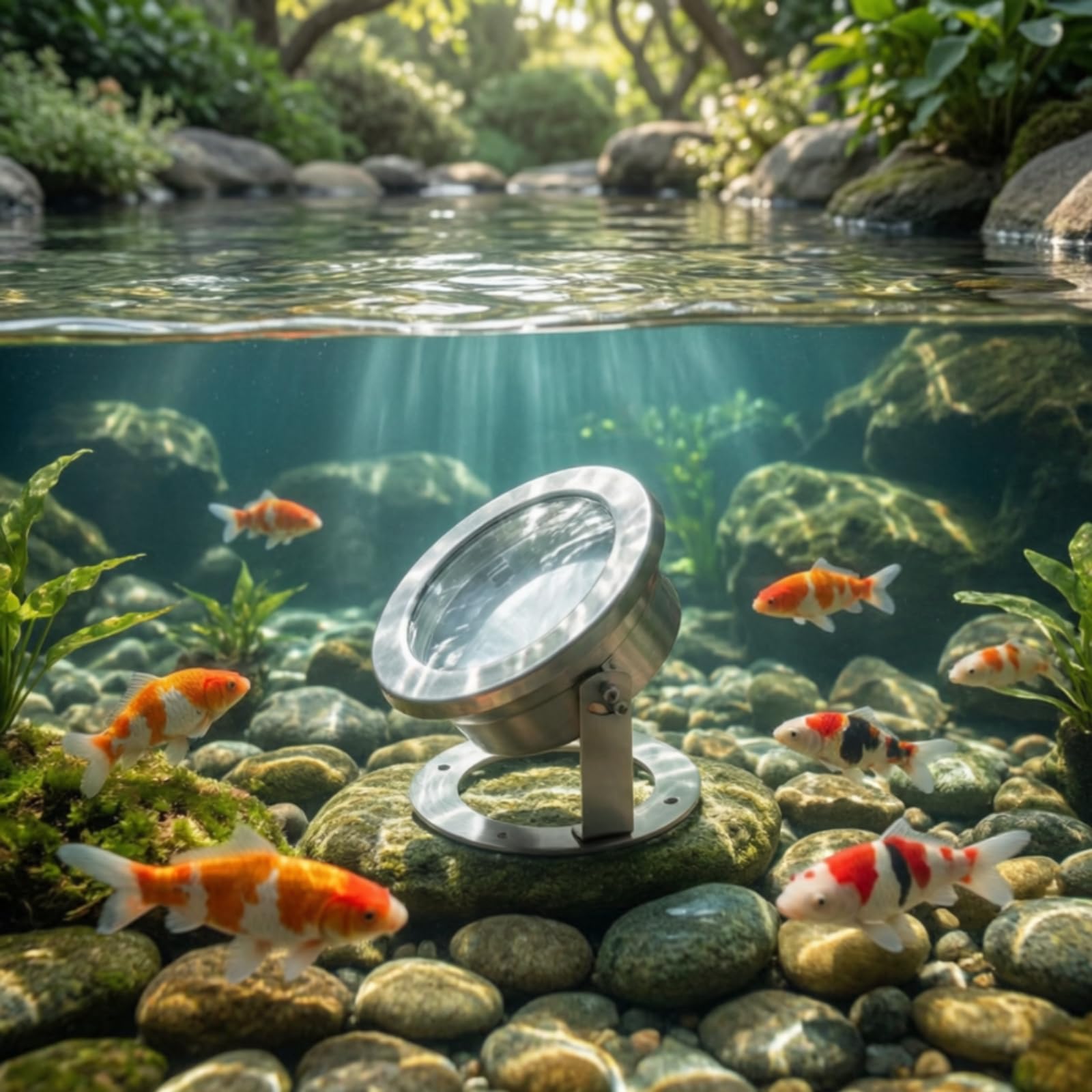 Harilla Unterwasser Landschaftslampe Unterwasserleuchte Teichlampe Gehäuse aus Edelstahl 304 mit Fester Rundbasis Und Bohrungen Schützende Frontscheibe für