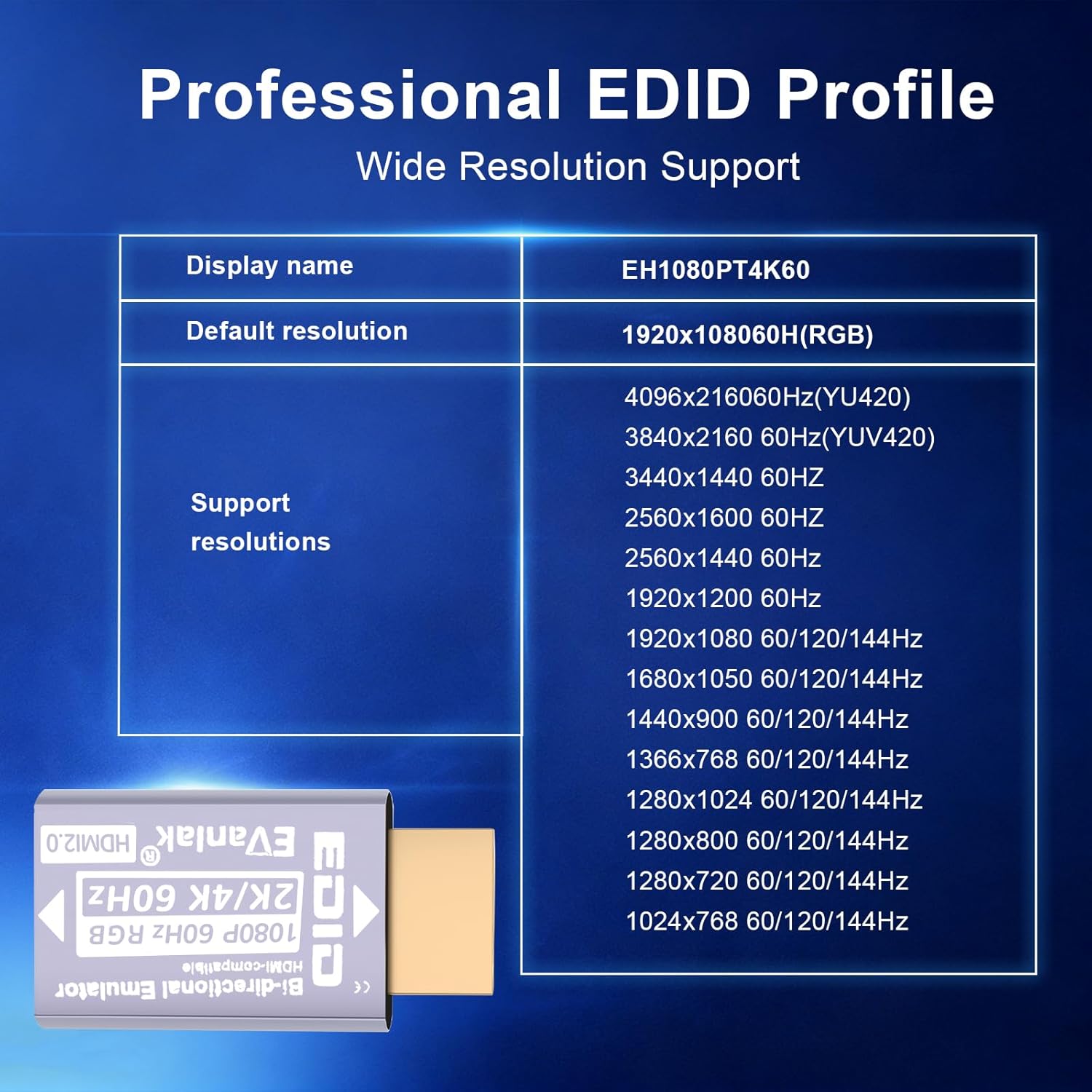 EVanlak Hdmi Passthrough Edid Emulator Adapter Dummy Plug Virtual Monitor Headless Ghost Display Adapter-1080P60hz to 4K60Hz-1pack - Image 4