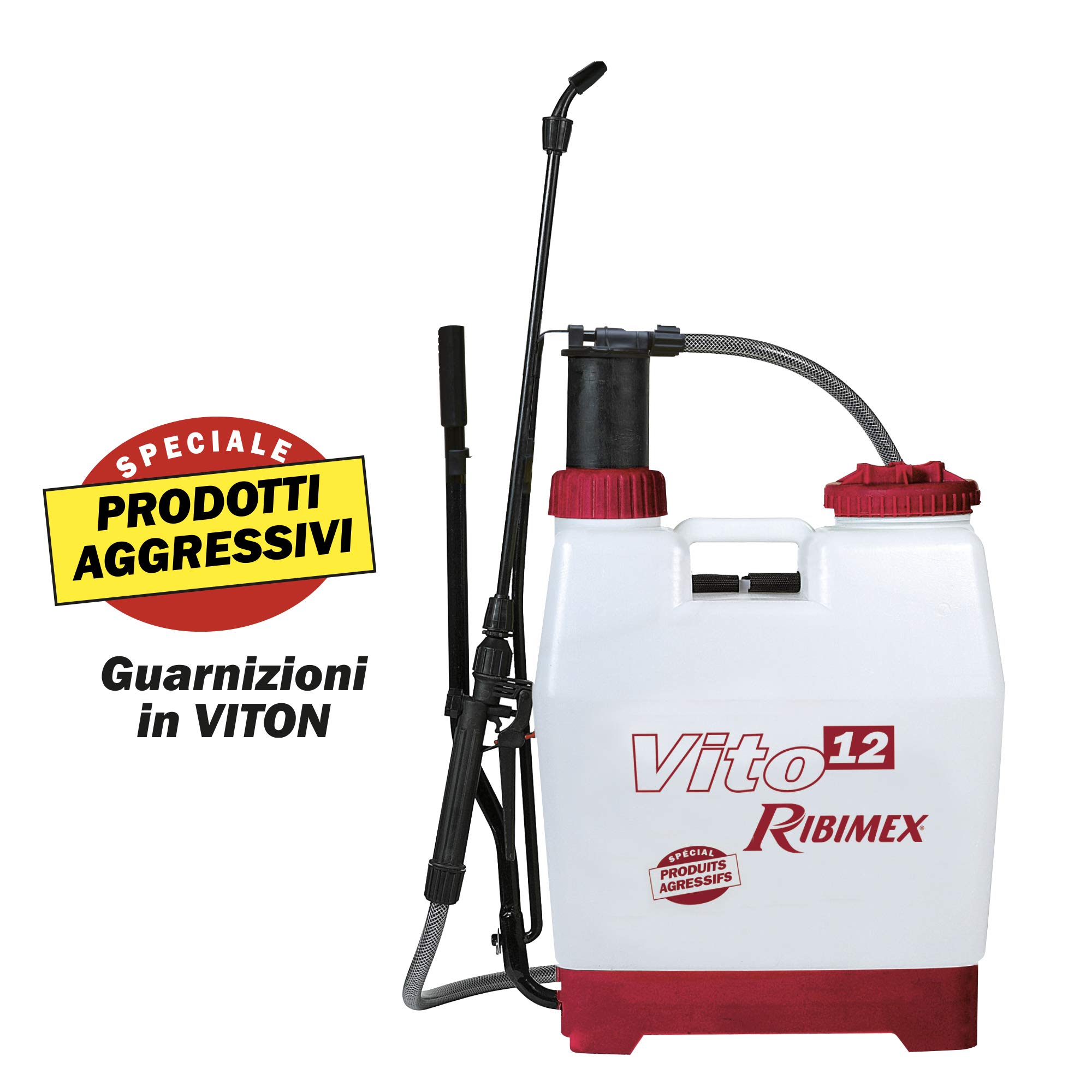 Ribimex Nebulizzatore a Zaino Vito 12 Serie Pro da 13,55 L per Prodotti Aggressivi, con Lancia in Fibra di Vetro e Ugello Regolabile, Ideale per Trattamenti Fitosanitari e Disinfestazione - PRP120DC