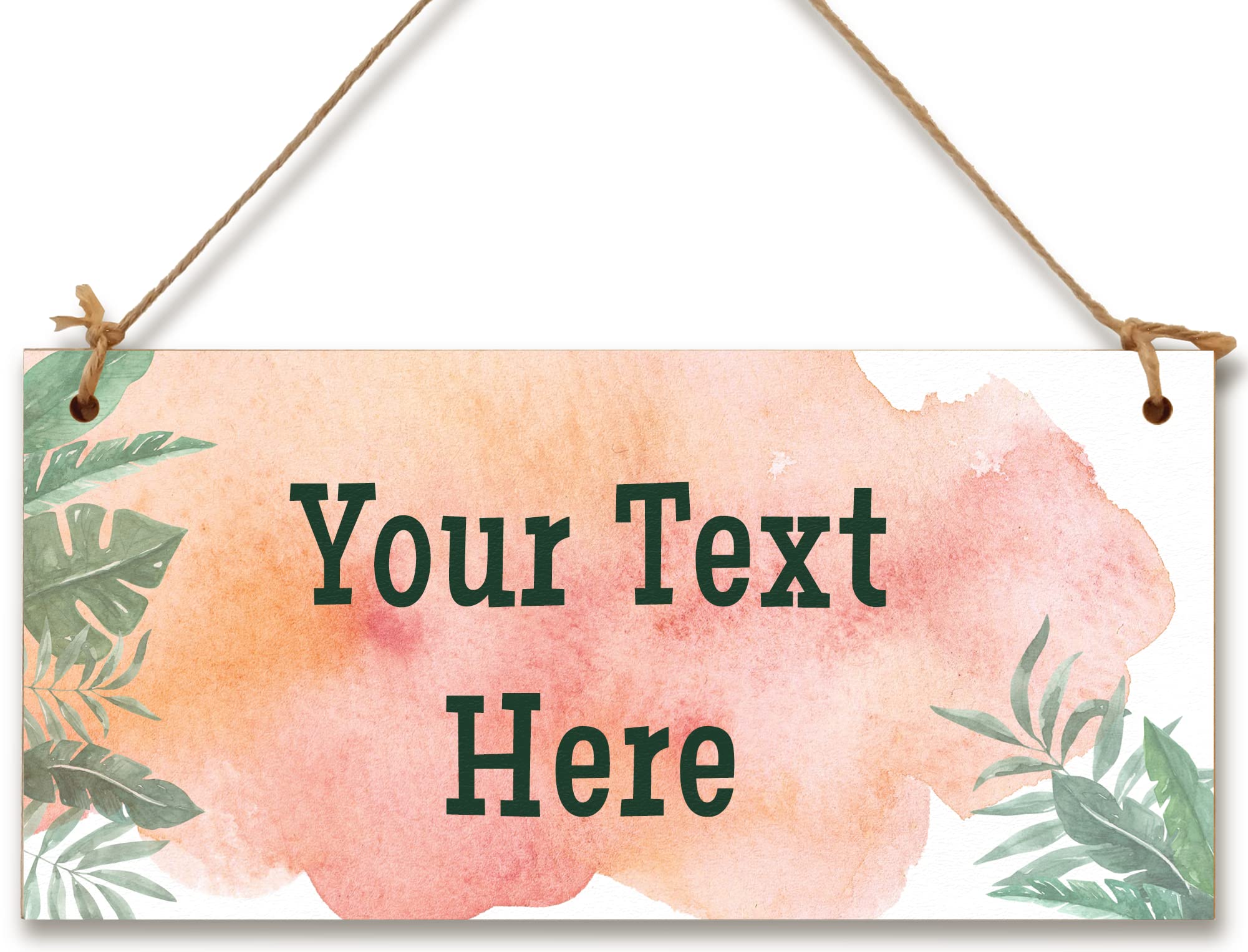 Personalised Hanging Plaque Your Custom Text Tropical Leaves Watercolour Decorative Wooden Door Wall Sign Home Decor Add Any Message