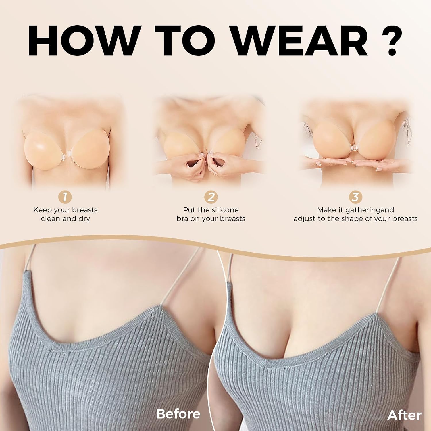 candyfouse Sticky Bra, Strapless Adhesive Invisible Viscous Push Up Reusable Bra for Backless Dresses with Nipple Covers