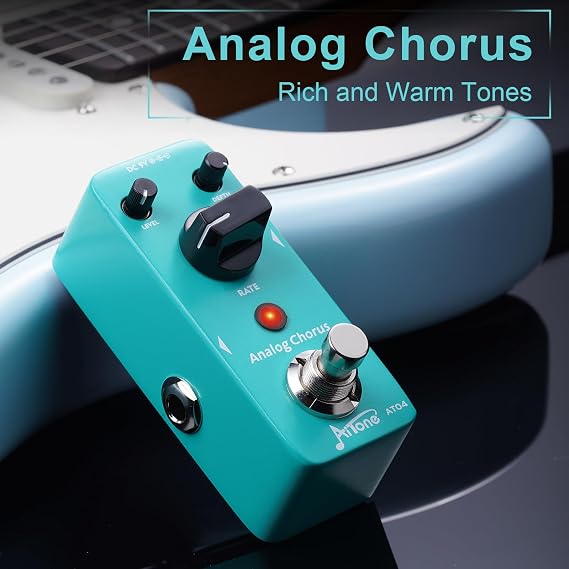 AITONE Chorus Pedal (AT-04) and Patch Cables 6 Pack 1/4 inch TS Right Angle Guitar Patch Colored Cable (A-C05)
