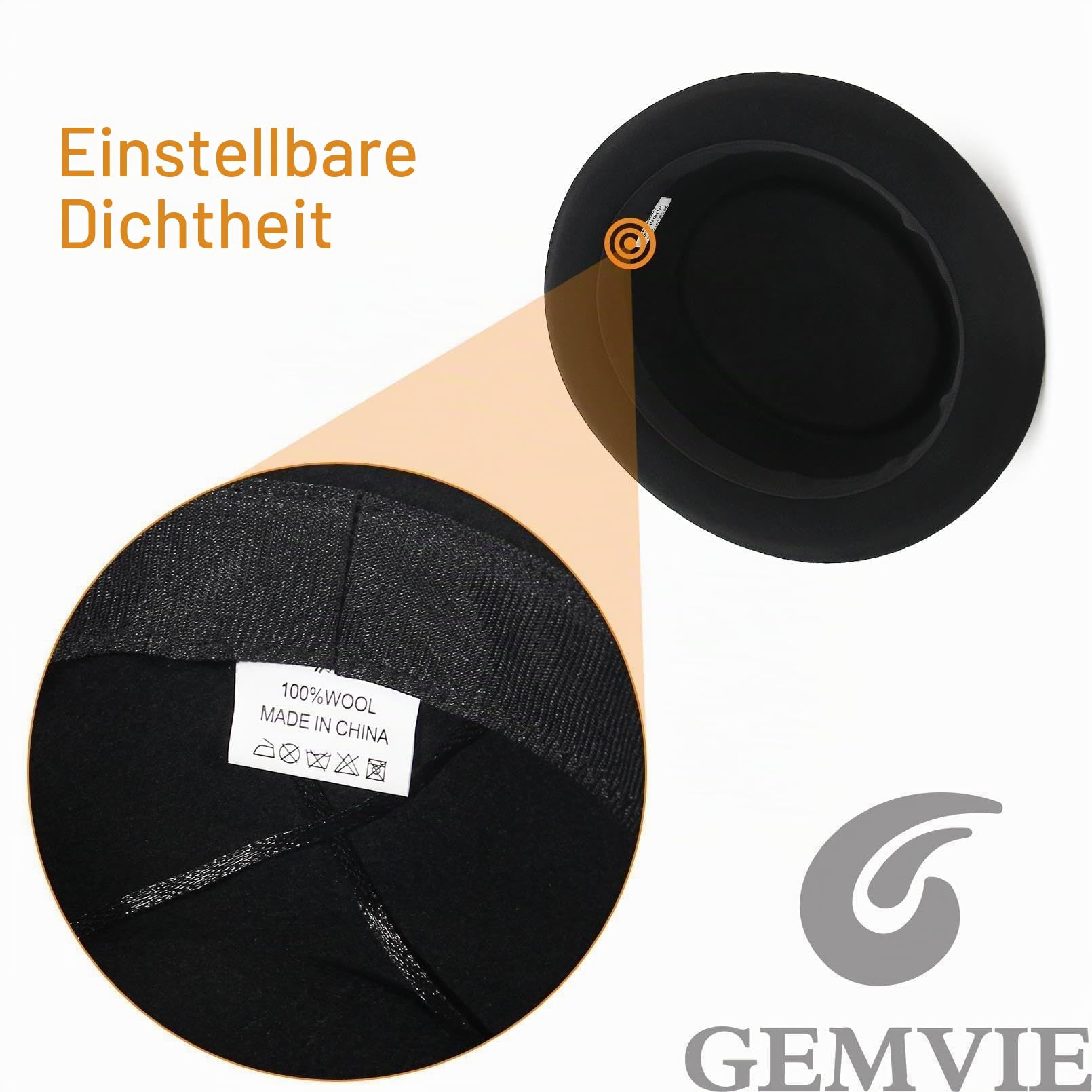 GEMVIE Pork Pie Hut 100% Wolle Filz Fedora Trilby Hut schwarz Erwachsene