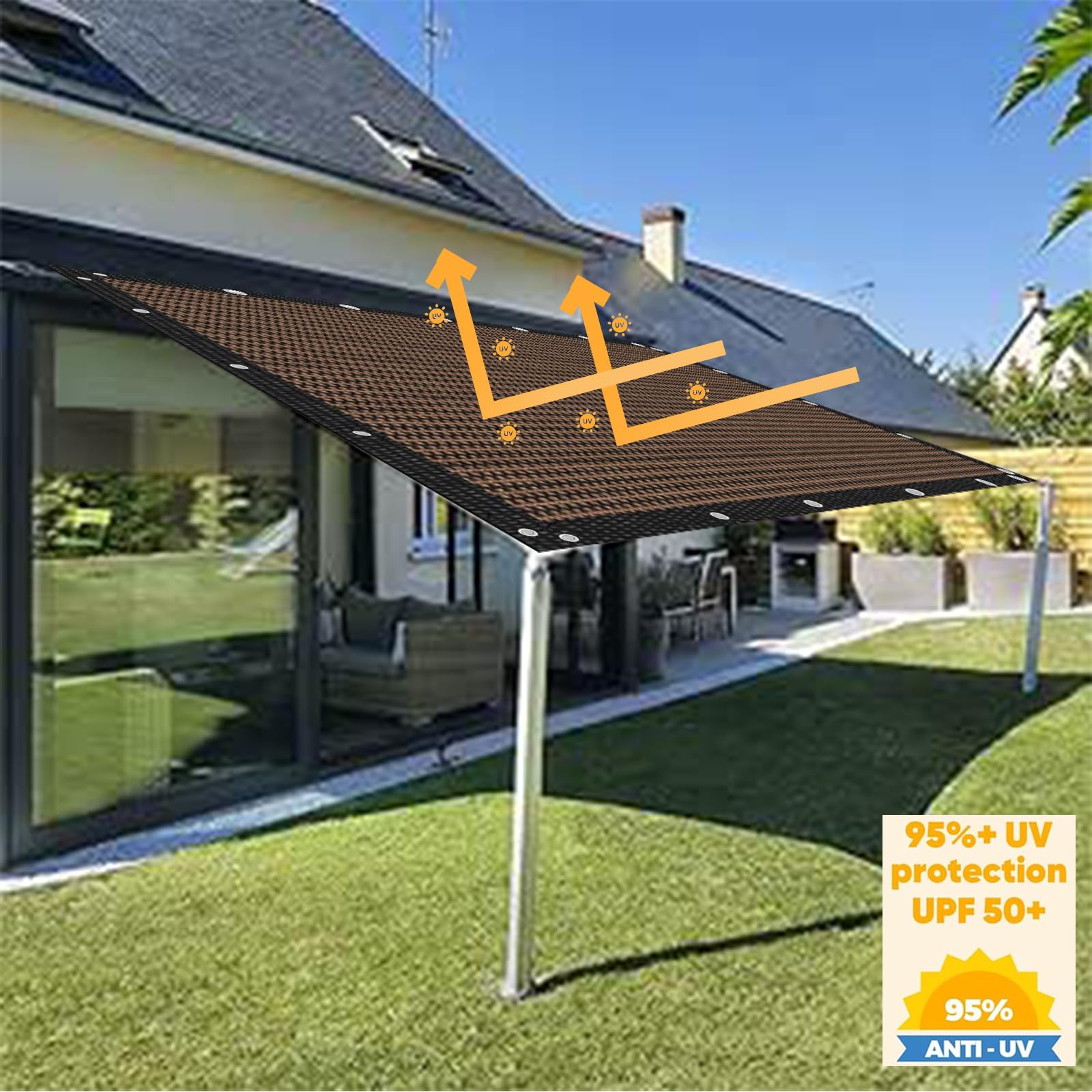 Sonnensegel 4,5x5,5 M – HDPE-Gewebe Mit UV-Schutz 95 %, Wasserdicht, Inkl. 4x1,5 M Befestigungsseile – Dunkelgrau