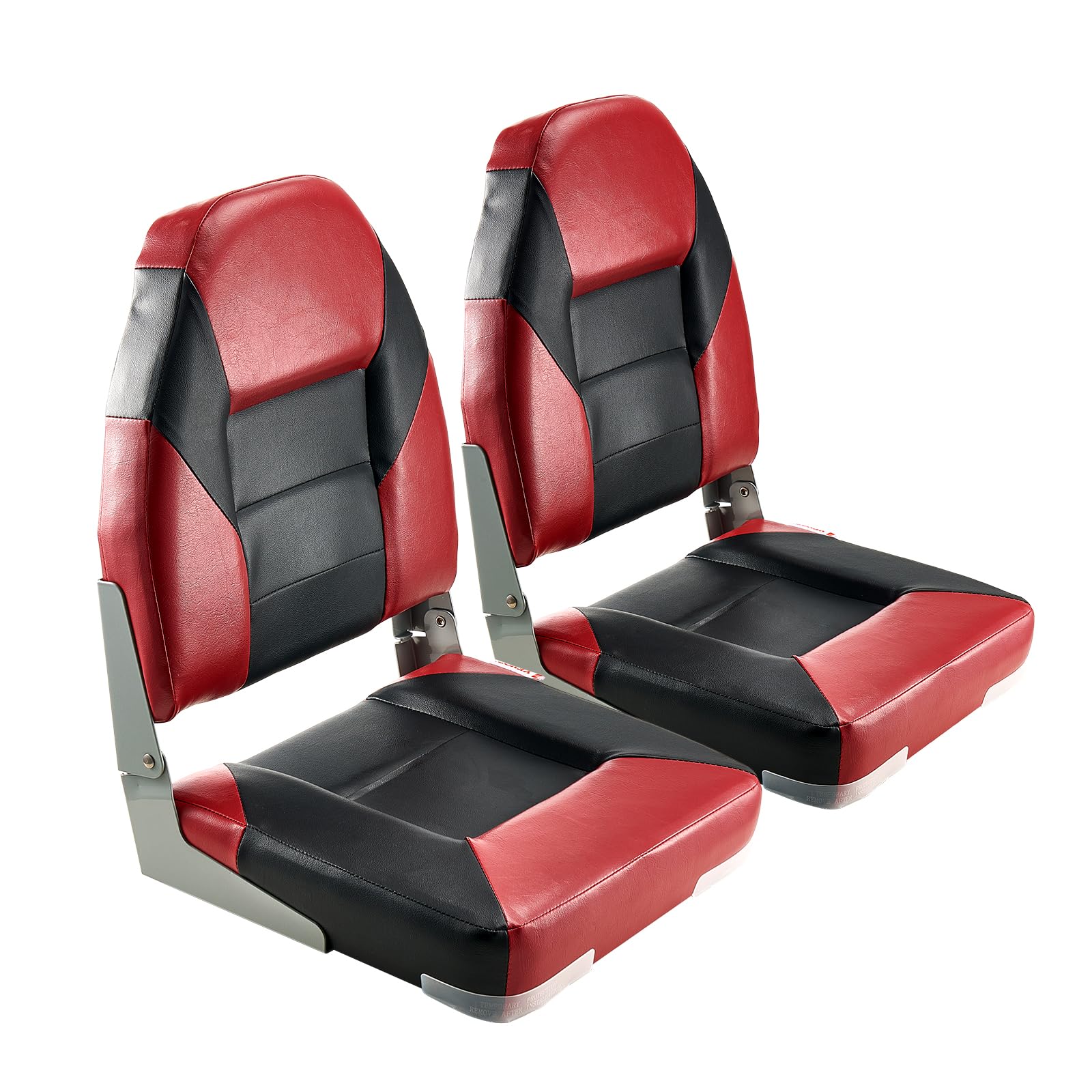 VEVOR Sedile per Barca Yacht Schienale Alto, Sedile Pieghevole per Barca Cuscino in Spugna Ispessita Pelle in PVC Impermeabile, Cerniere in Lega di Alluminio, Sedile per Navi, Nero Rosso 2 Pz