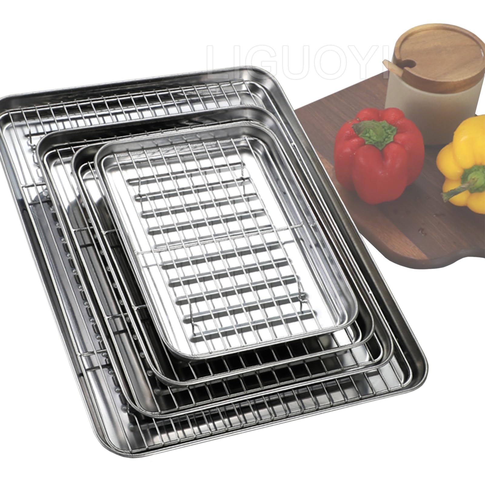 Bandeja Rectangular de Acero Inoxidable para Horno. Bandeja Resistente con Rejilla para Enfriar. Bandeja de Cocina Antiadherente de Metal Resistente a la deformación con Clip (410