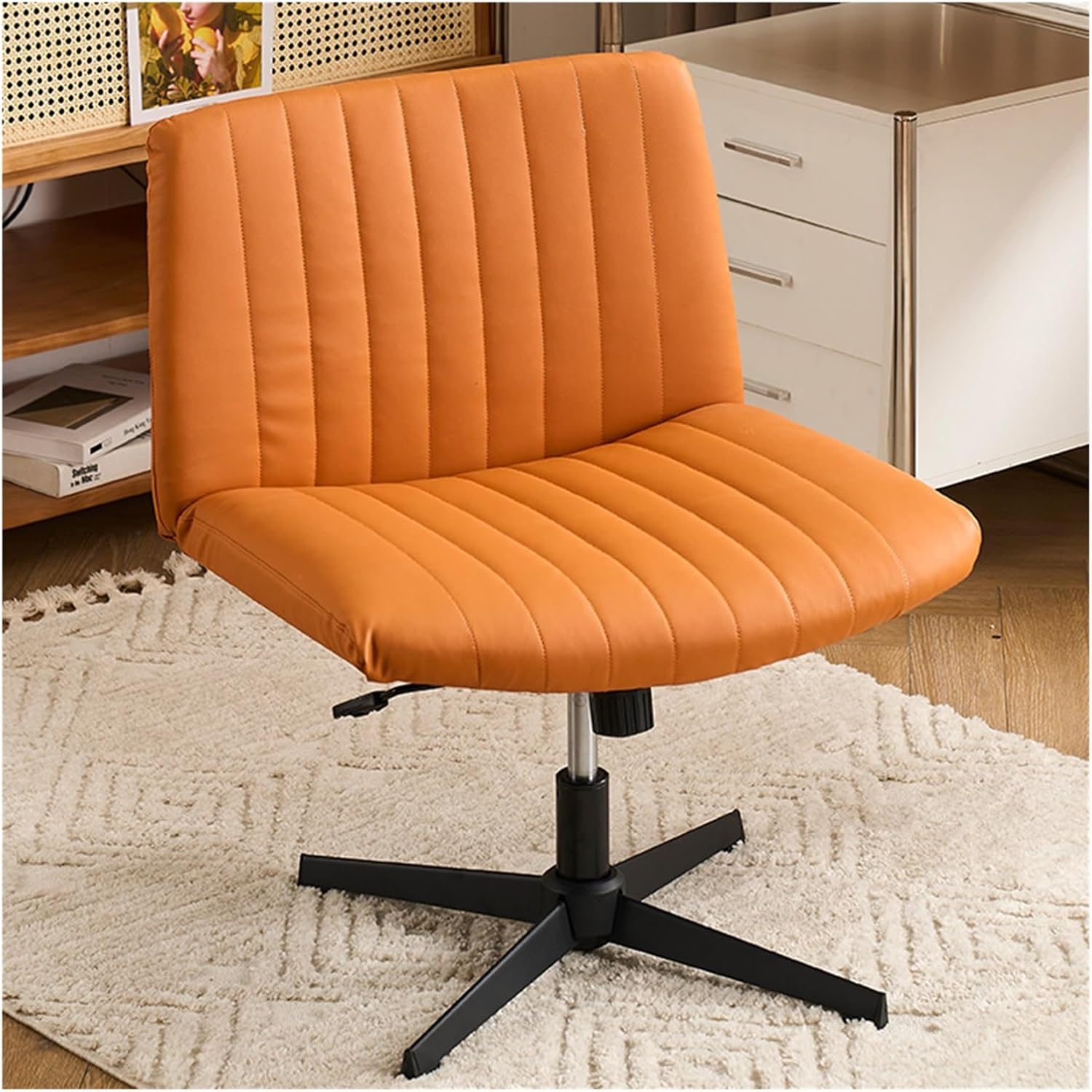 Rocking Outdoor Lounger Chair Chaise Lounge Zero Gravity Rocker,Armless Office Chair, Thick Padded Leather Desk Chair, Adjustable Swivel Rocking Vanity Chair, Compact Task Chair for Small Sp