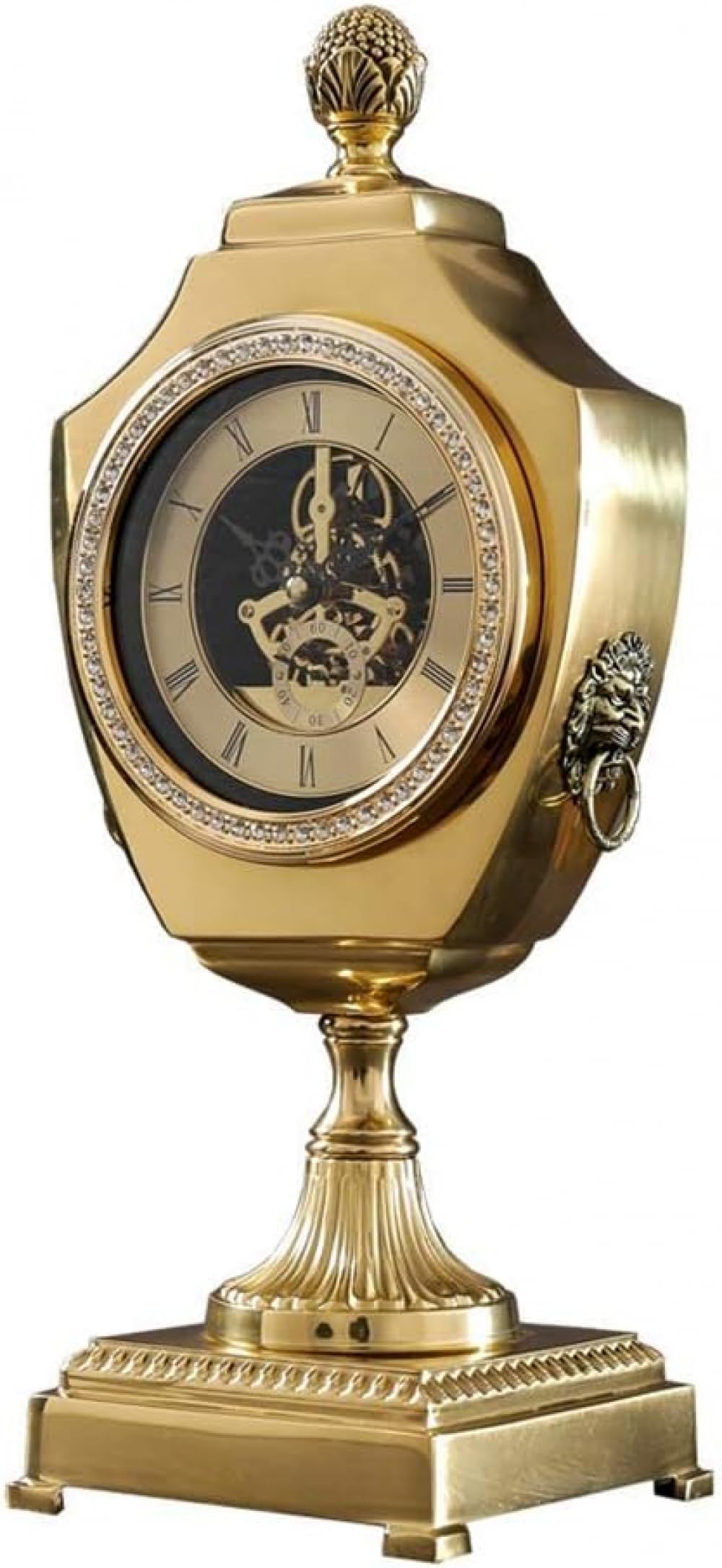 ERoomQ Retro Sitting Clock,Lion Head Carving Copper Base Roman Numeral Dial Fireplace Clocks for Living Room, Kitchen, Office & Home Décor