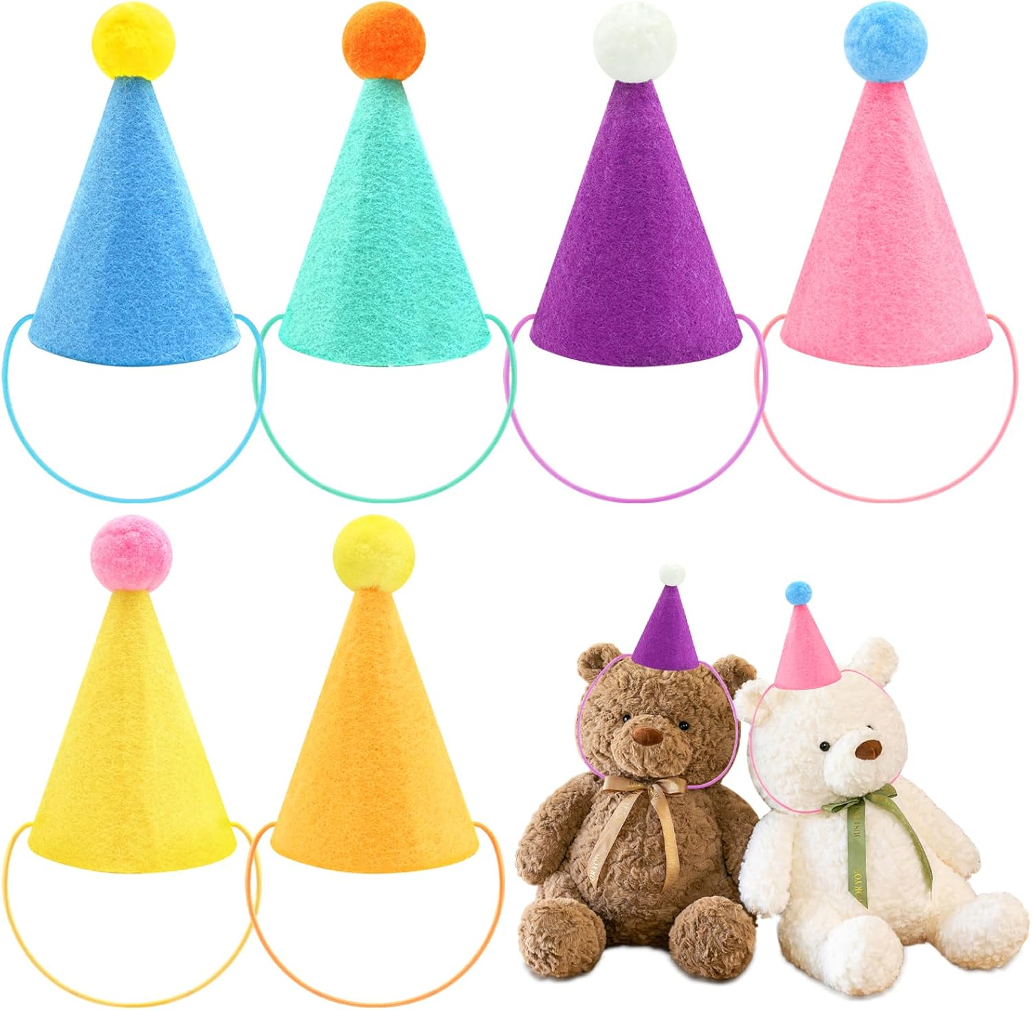 6 Pcs Mini Party Hats for Stuffed Animals and Pet Birthday Parties
