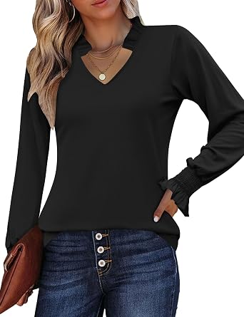 Kistore Long Sleeve Shirts for Women Pleated Cuffs Business Casual Blouses