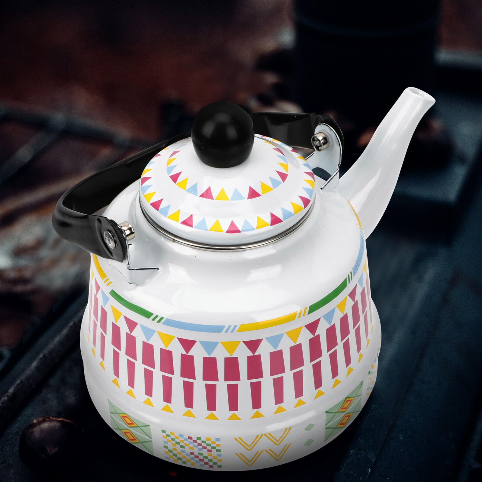 Bollitore da Cucina Smaltato 1,7l Bianco Design Geometrico, Pentola per Bollire Acqua Compatibile Piani Induzione, Teiera Domestica Manico Ergonomico per Uso Quotidiano