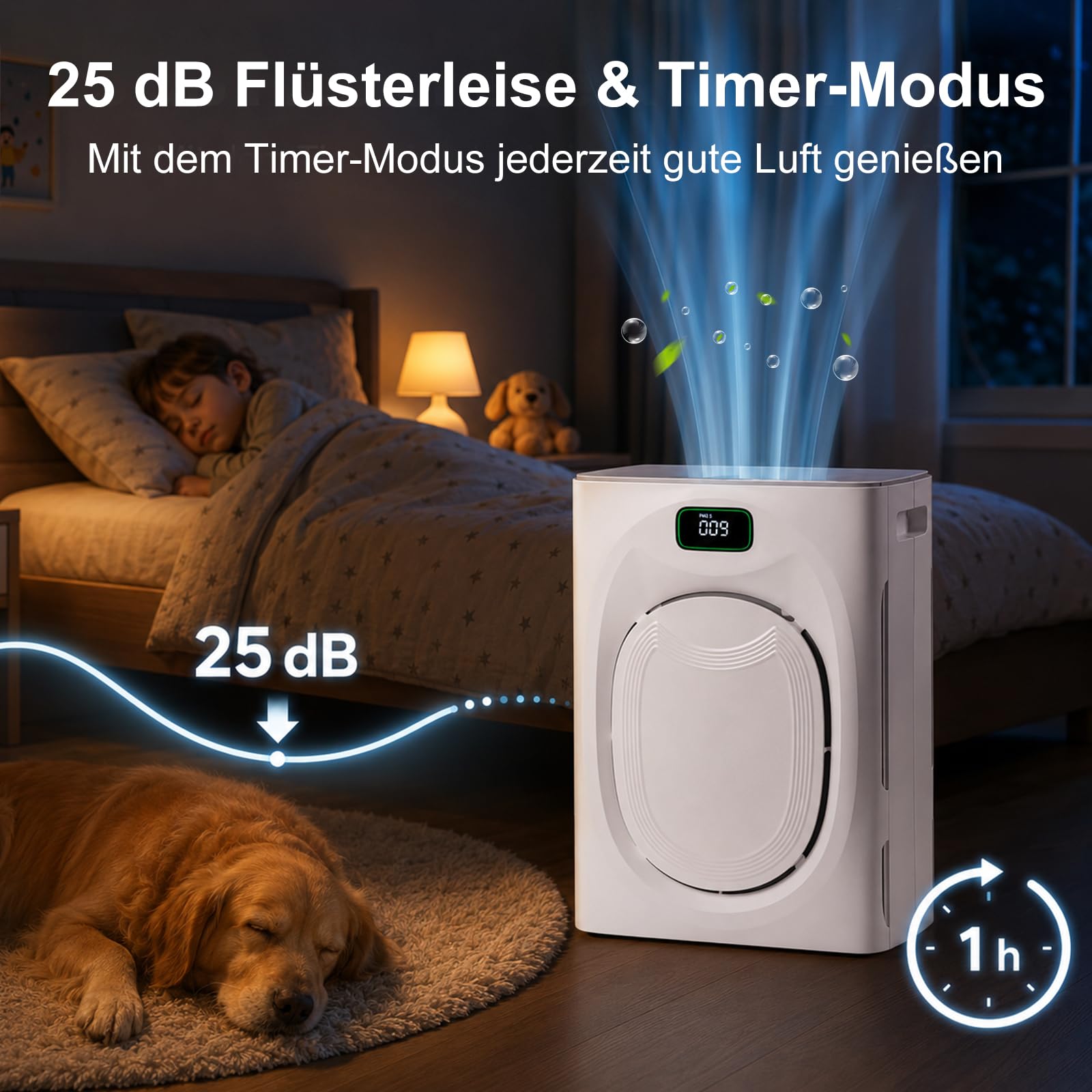 Purificateur d'Air Pour Animaux, CADR 350m³/h Minuterie Pour Allergies