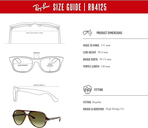 Miniatura 6 de Ray-Ban Cats 5000 RB4125 - Gafas de sol de aviador para hombre + paquete con kit de gafas de diseño iWear de cortesía