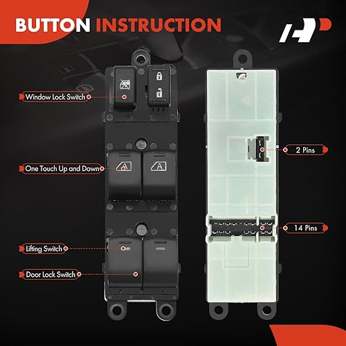 Miniatura 4 de A-Premium Interruptor de ventana eléctrica principal del lado del conductor delantero compatible con Nissan Pathfinder 2007 2008 2009 2010 2011 2012