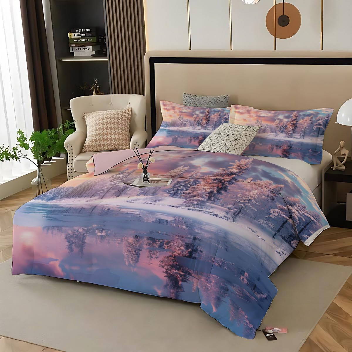 Housse de couette forêt enneigée réversible pour une ambiance chalet de montagne cocooning