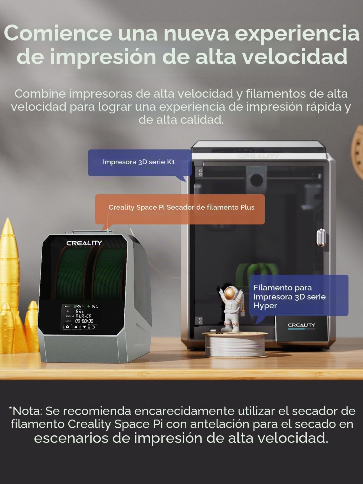 Creality Space PI Plus - Secador de filamento, capacidad de 2 rodillos con temporizador de 48 h, pantalla táctil de 3,7 pulgadas, calefacción PTC y circulación de aire caliente a 360° para PLA/ABS/TPU
