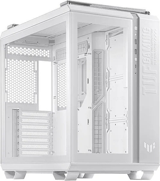 ASUS TUF Gaming GT502 White ATX Mid-Tower Computer Case,Front Panel RGB Button,USB 3.2 Type-C,2x USB 3.0 Ports,Tool-free Side Panel,ARGB Hub, 360mm and 280mm Radiator compatible, Fabric Handle on top.