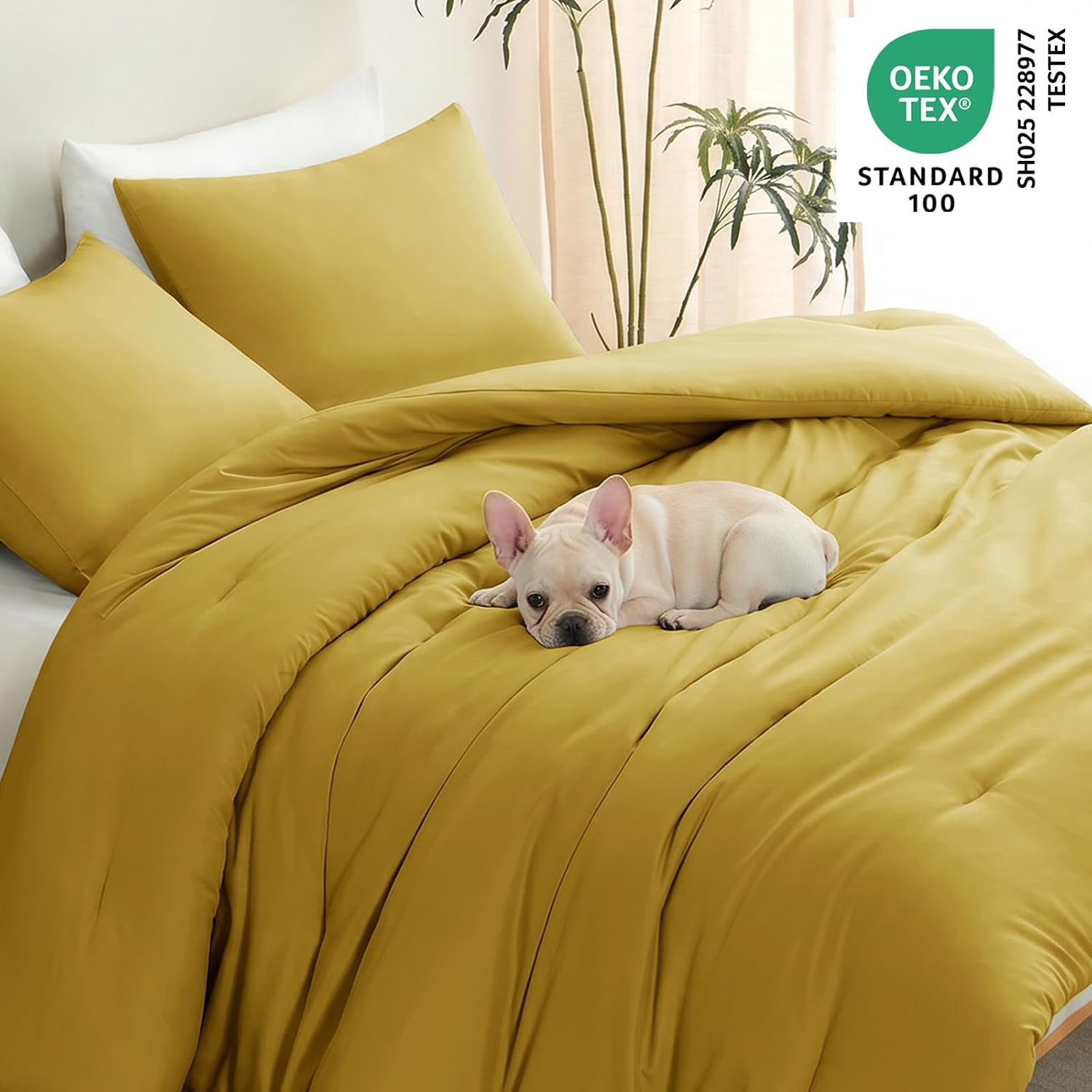 CozyLux King Size Comforter Set Mustard Yellow, 3 Pieces Lightweight Down Alternative Quilted Bedding Sets, All Season Soft Breathable Solid Comforter with 2 Pillowcases, Luxury Bed Set Gift for Home