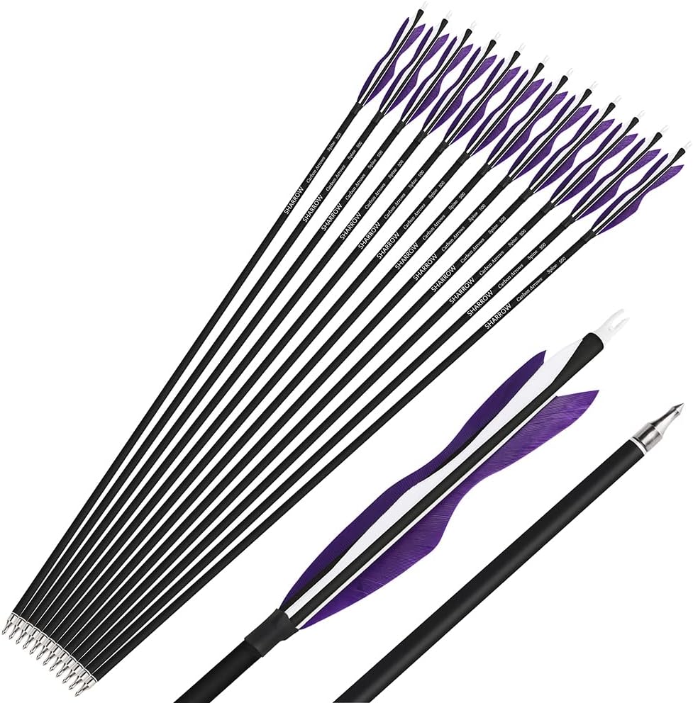 wolfman 31" Carbon Arrows Archery Hunting Arrows Targeting Practice Arrows with 5" Turkey Feathers Spine 500 for Recurve Bow and Compound Bow 6/12pcs