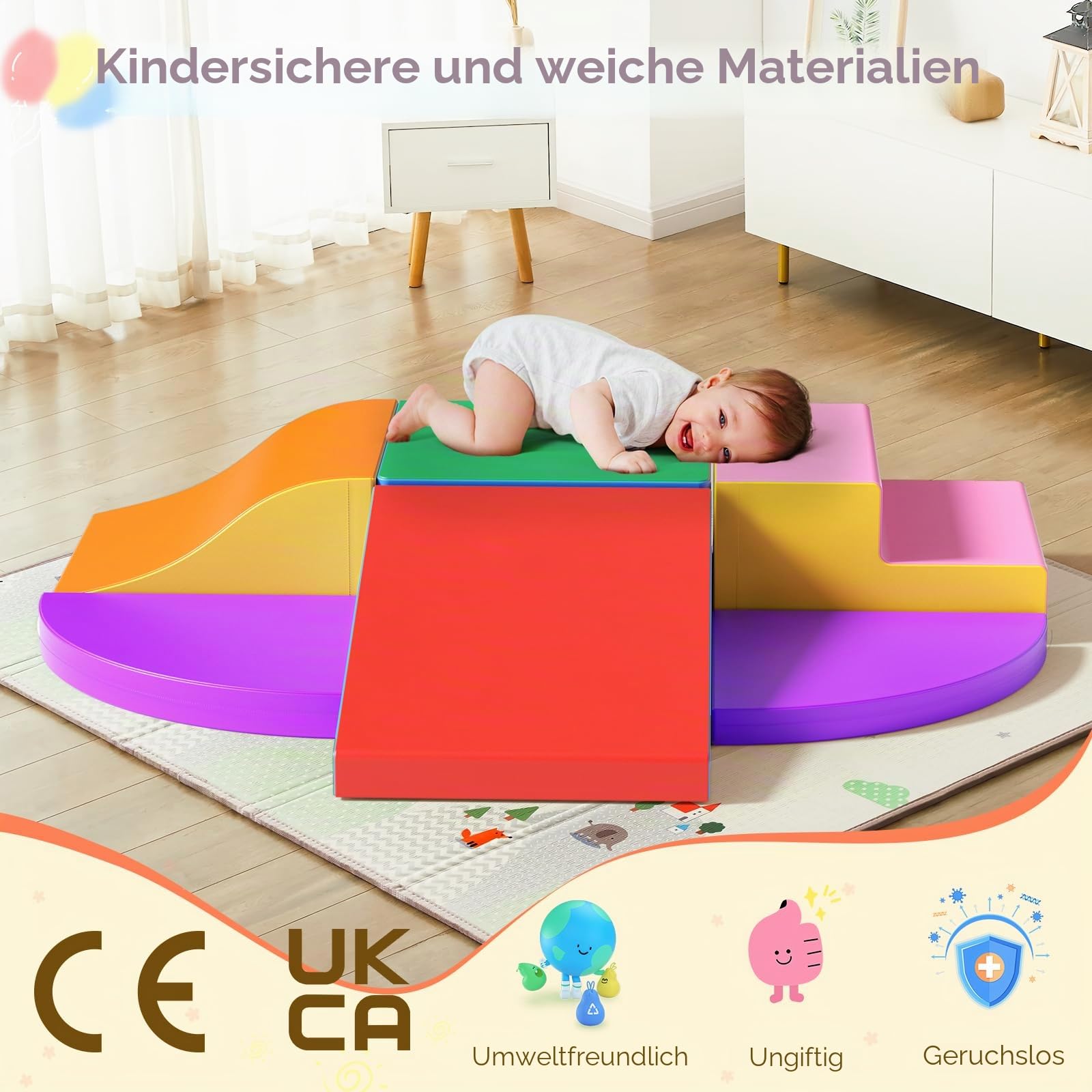 Hoyiyobi Schaumstoff-Kletterblöcke für Kinder, Schaumstoff-Bausteine ​​XXL, Montessori-Spielzeug für Kinder, waschbarer Bezug für Indoor-Spaß, Baby-Soft-Spielset (Gemischte Farbe-6)