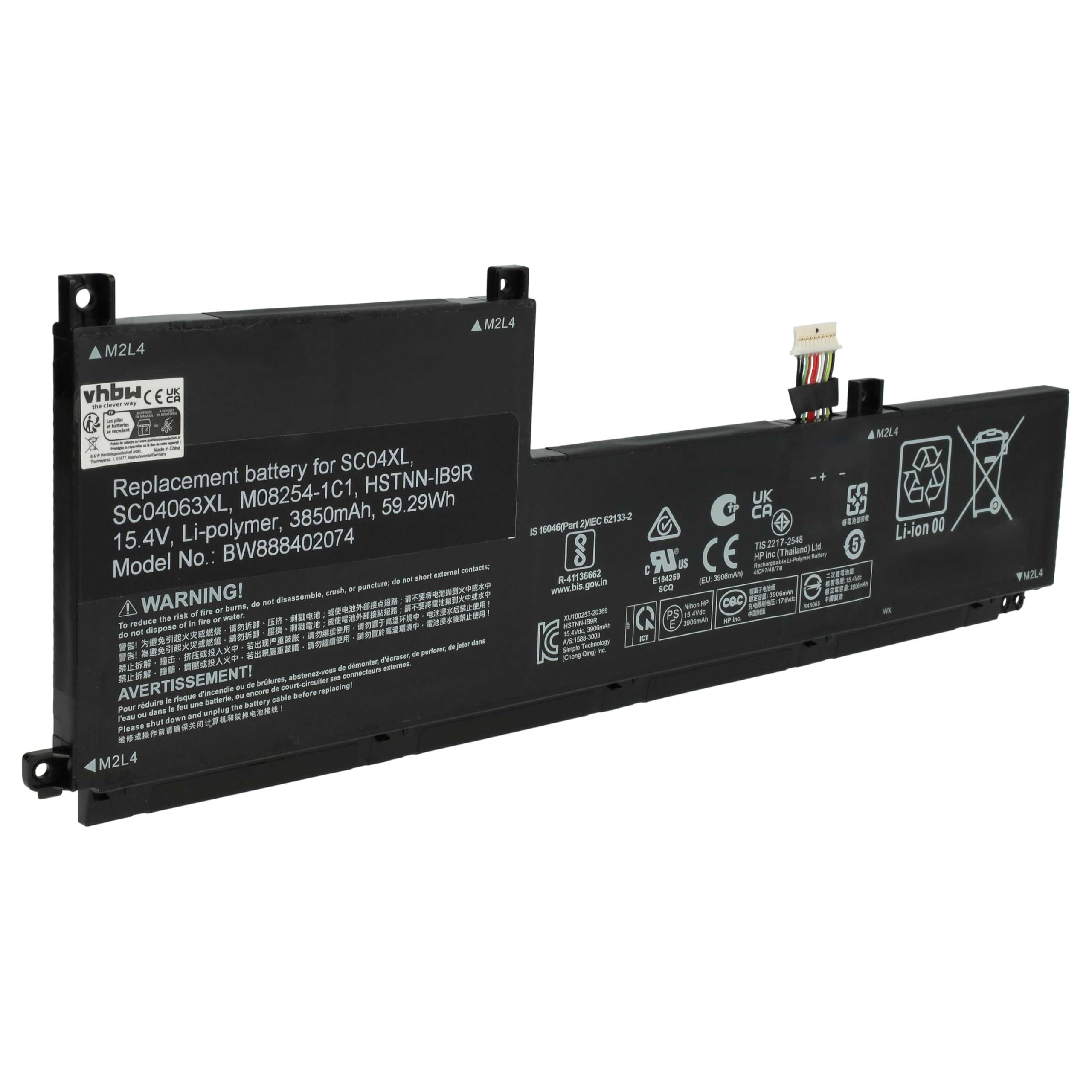 vhbw Bateria zamienna do HP HSTNN-IB9R, M08254-1C1, SC04063XL, SC04XL do notebooka (3850 mAh, 15,4 V, litowo-polimerowa)