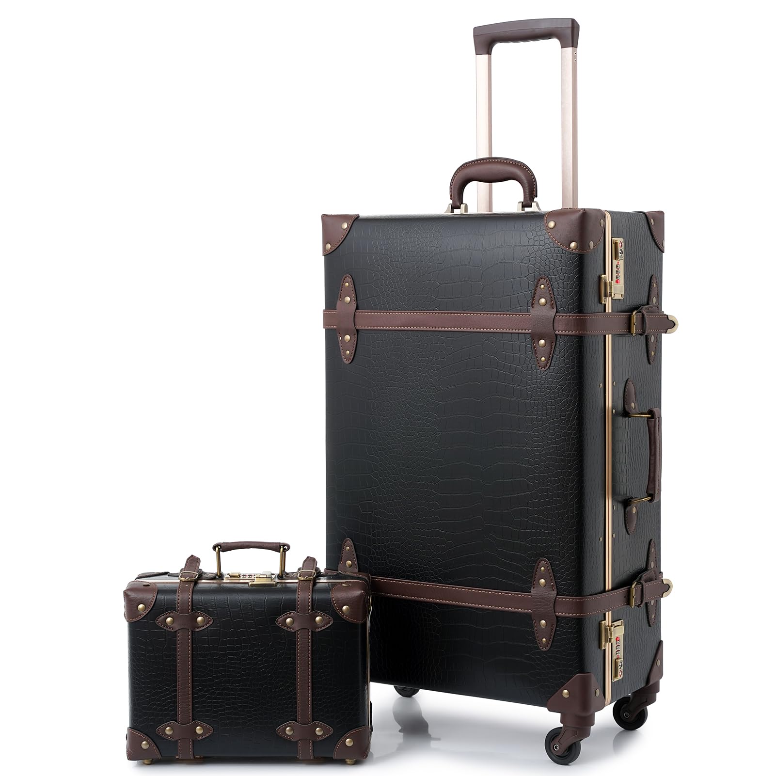 Urecity Maleta Vintage con ruedas Trolley Maleta de viaje Ligera Retro Maleta de cabina de 2 piezas con equipaje pequeño de 12 pulgadas, S(12")+M(20"), Vintage