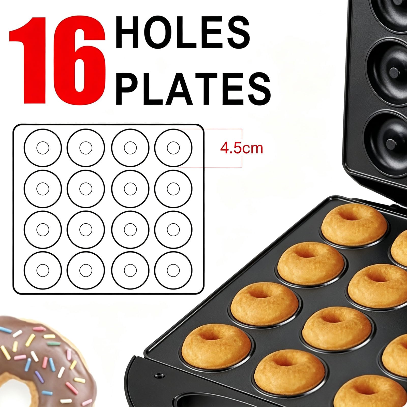 Mini Macchina per Donut 1400W, 16 Donut, Diametro 4,5cm